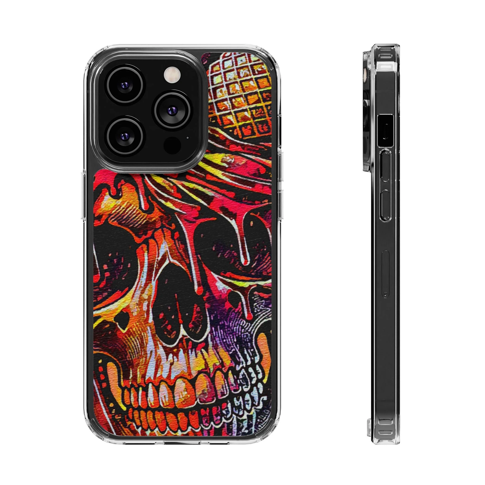 Neon Ice Cream Skull Clear Phone Case - Image 14