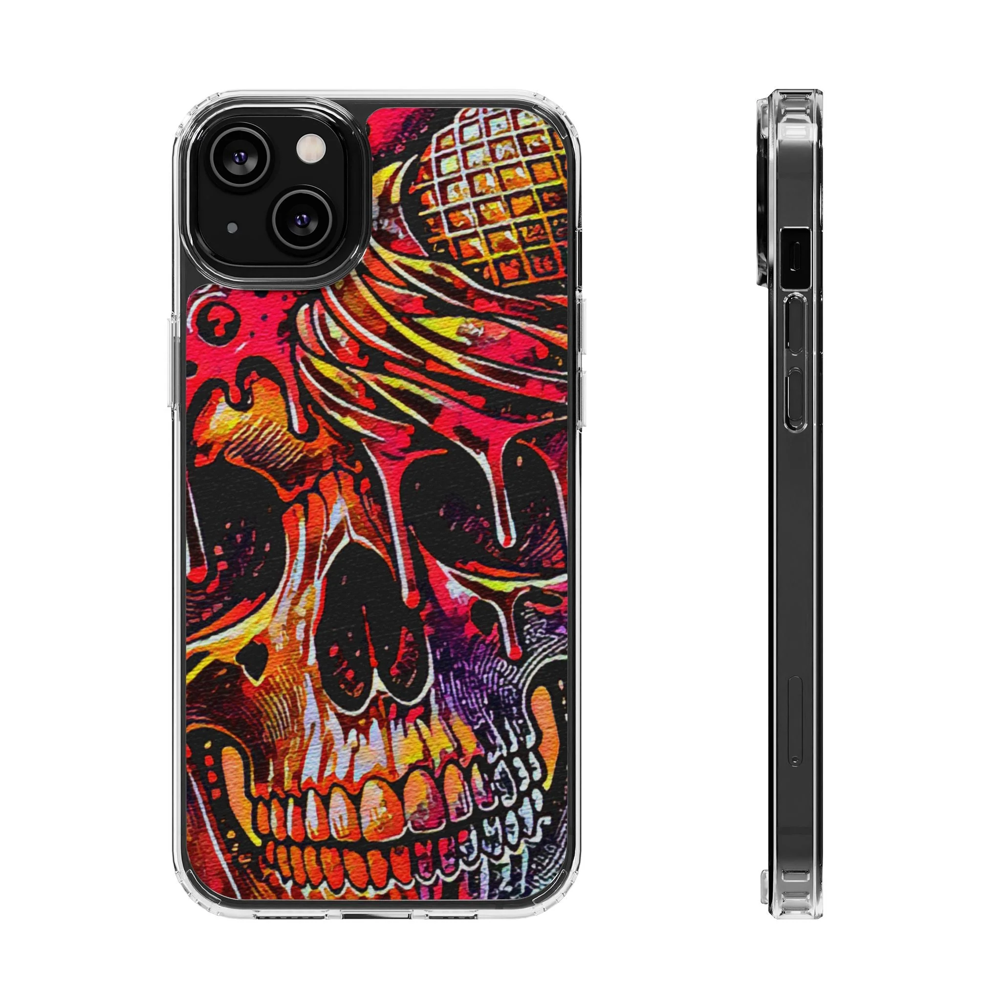 Neon Ice Cream Skull Clear Phone Case - Image 15