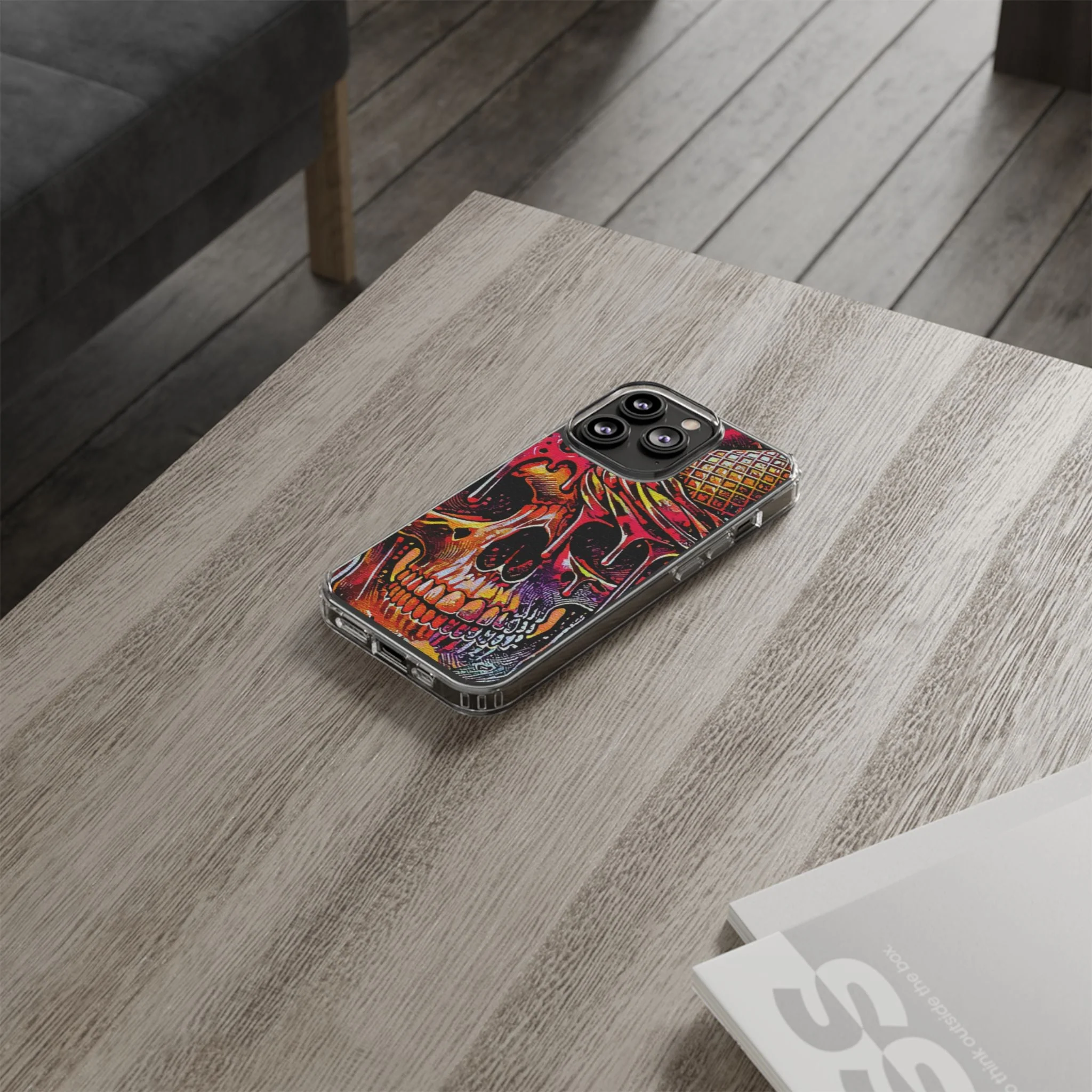 Neon Ice Cream Skull Clear Phone Case - Image 34