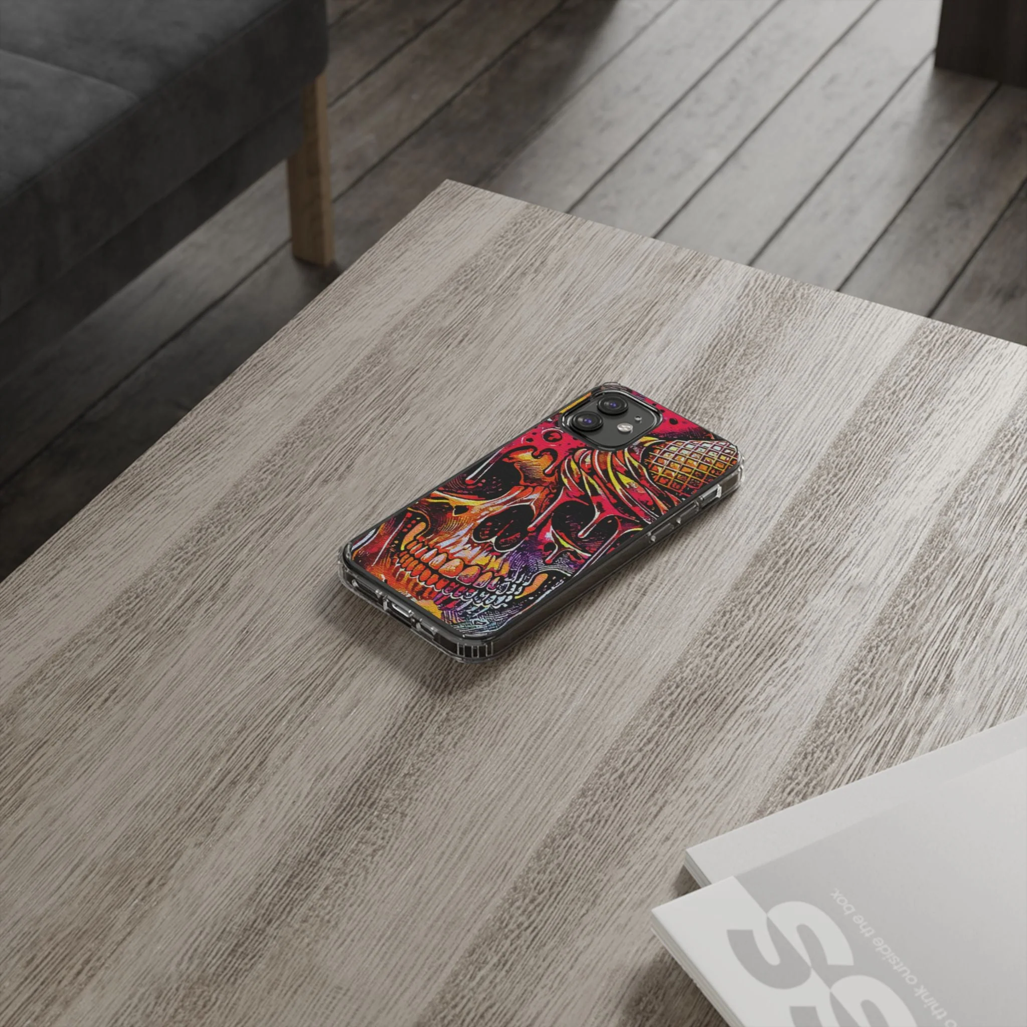 Neon Ice Cream Skull Clear Phone Case - Image 40