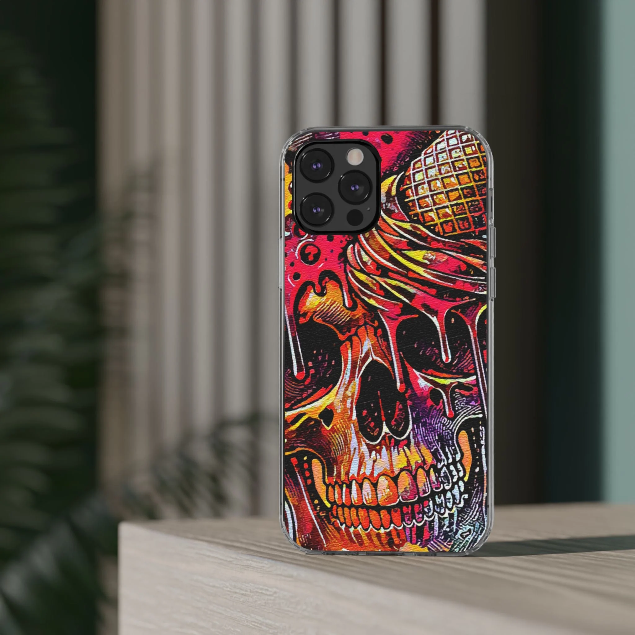 Neon Ice Cream Skull Clear Phone Case - Image 43