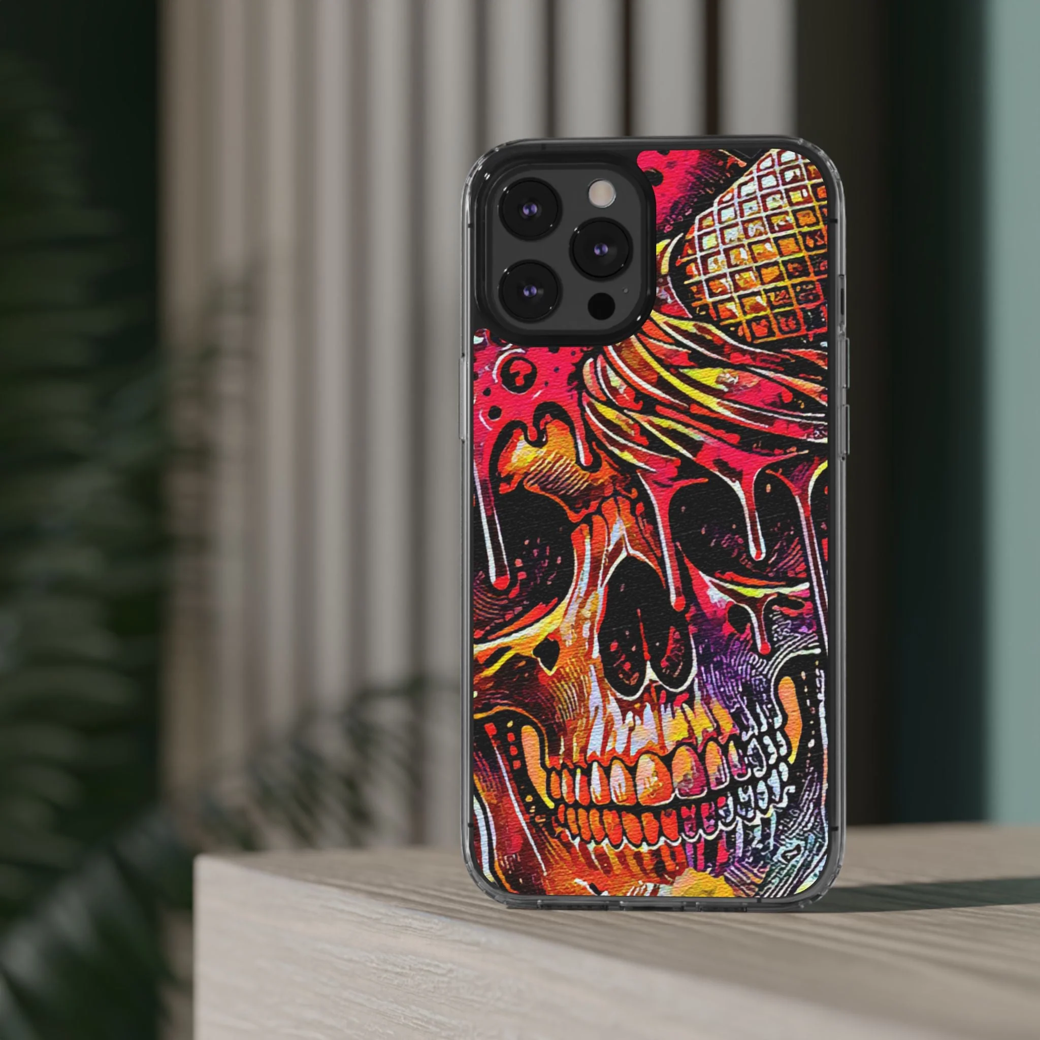 Neon Ice Cream Skull Clear Phone Case - Image 45