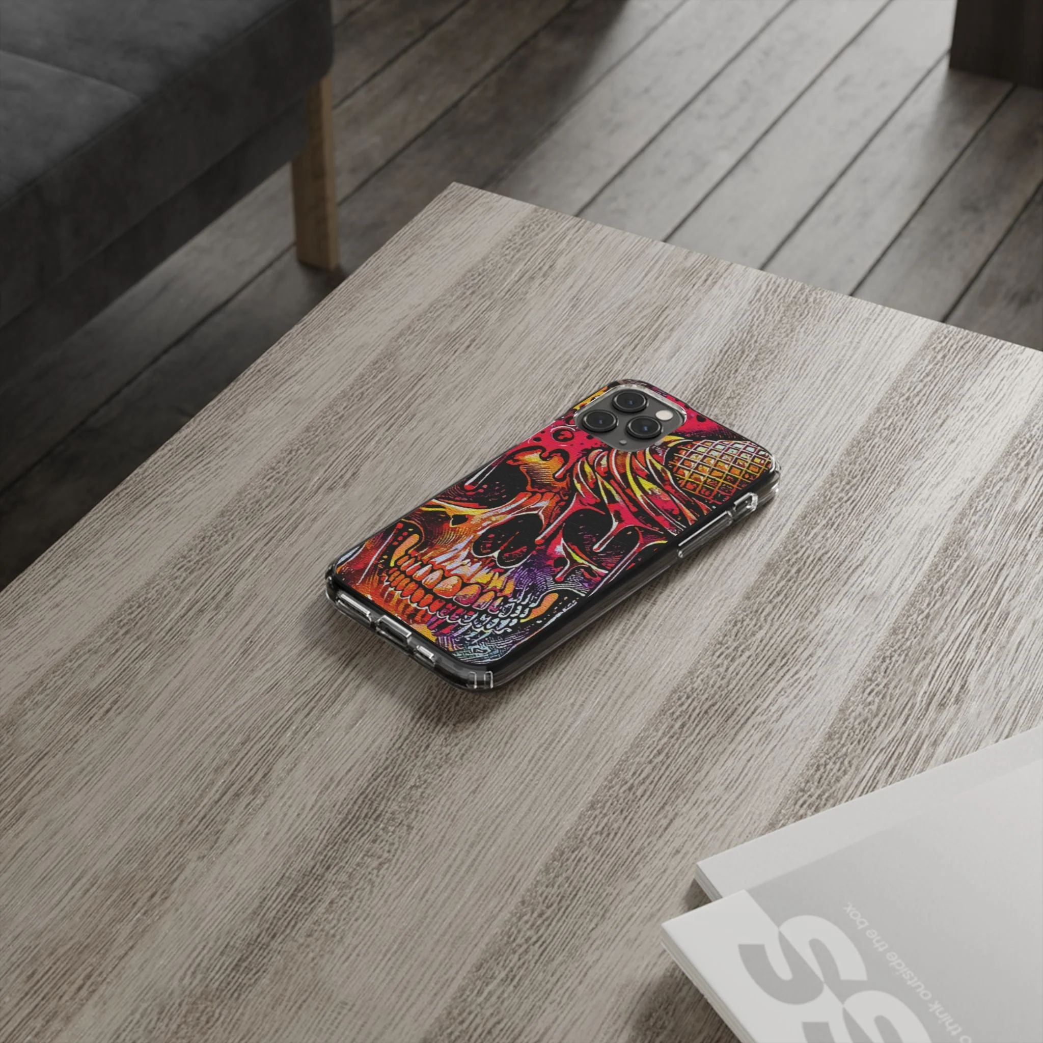 Neon Ice Cream Skull Clear Phone Case - Image 48