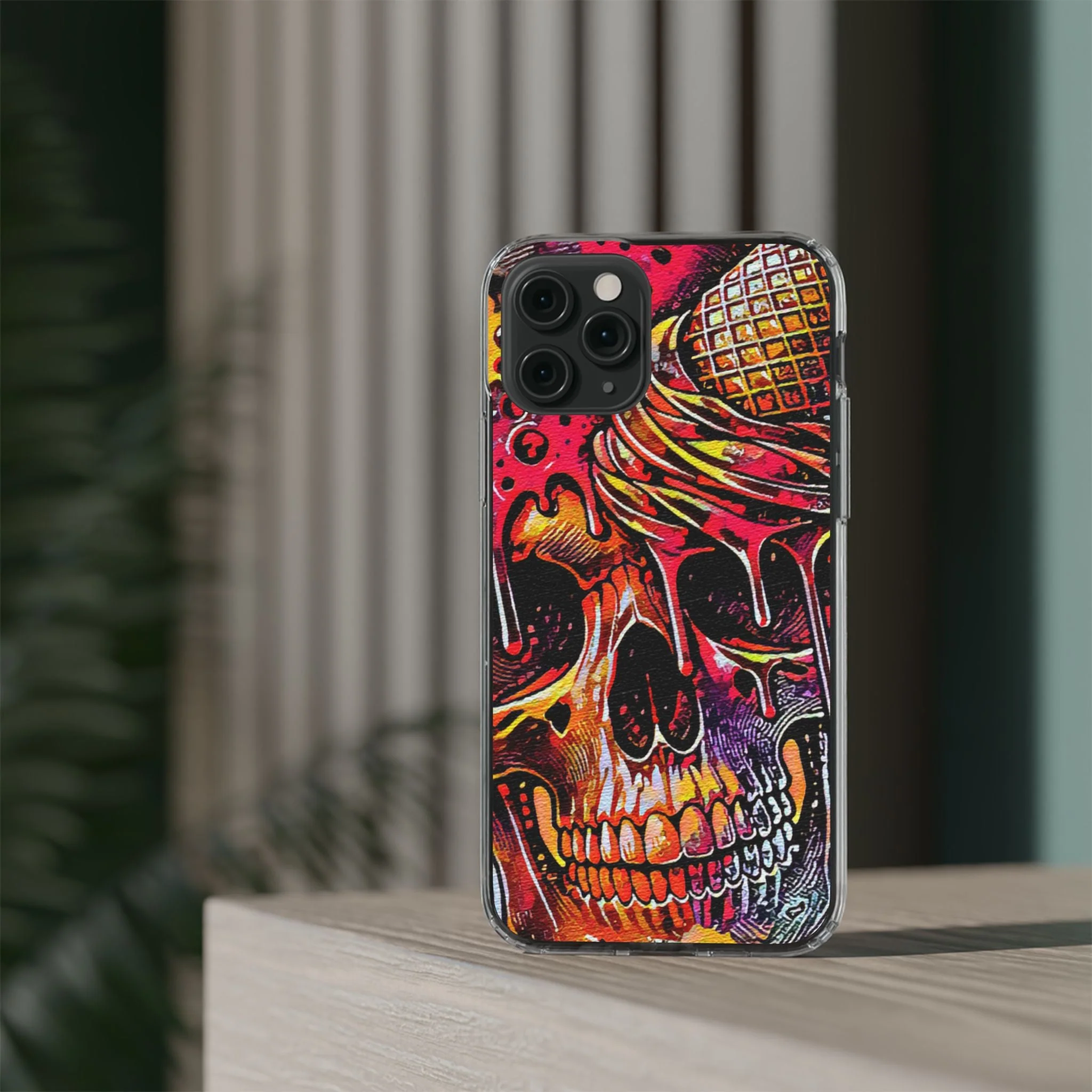 Neon Ice Cream Skull Clear Phone Case - Image 49