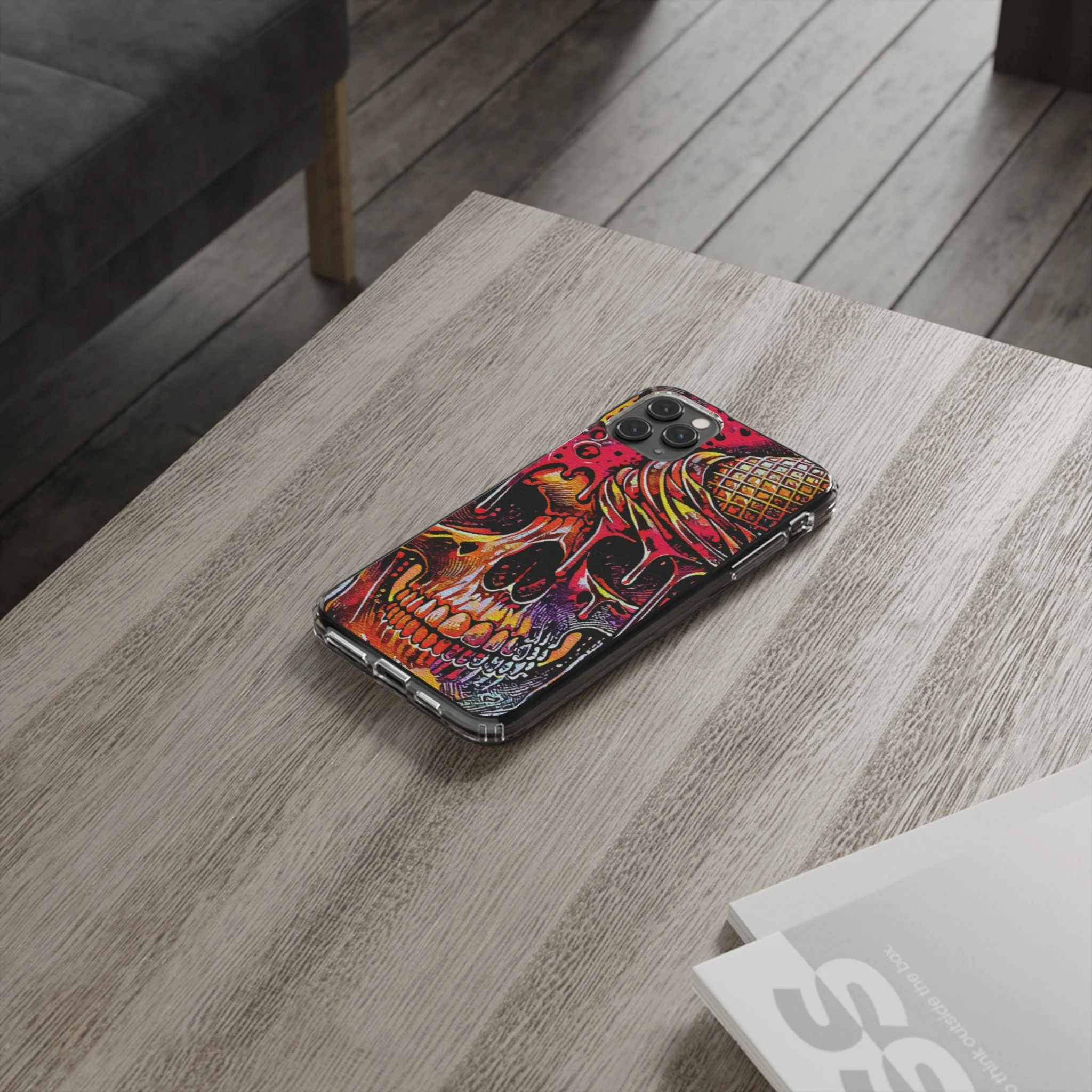 Neon Ice Cream Skull Clear Phone Case - Image 50