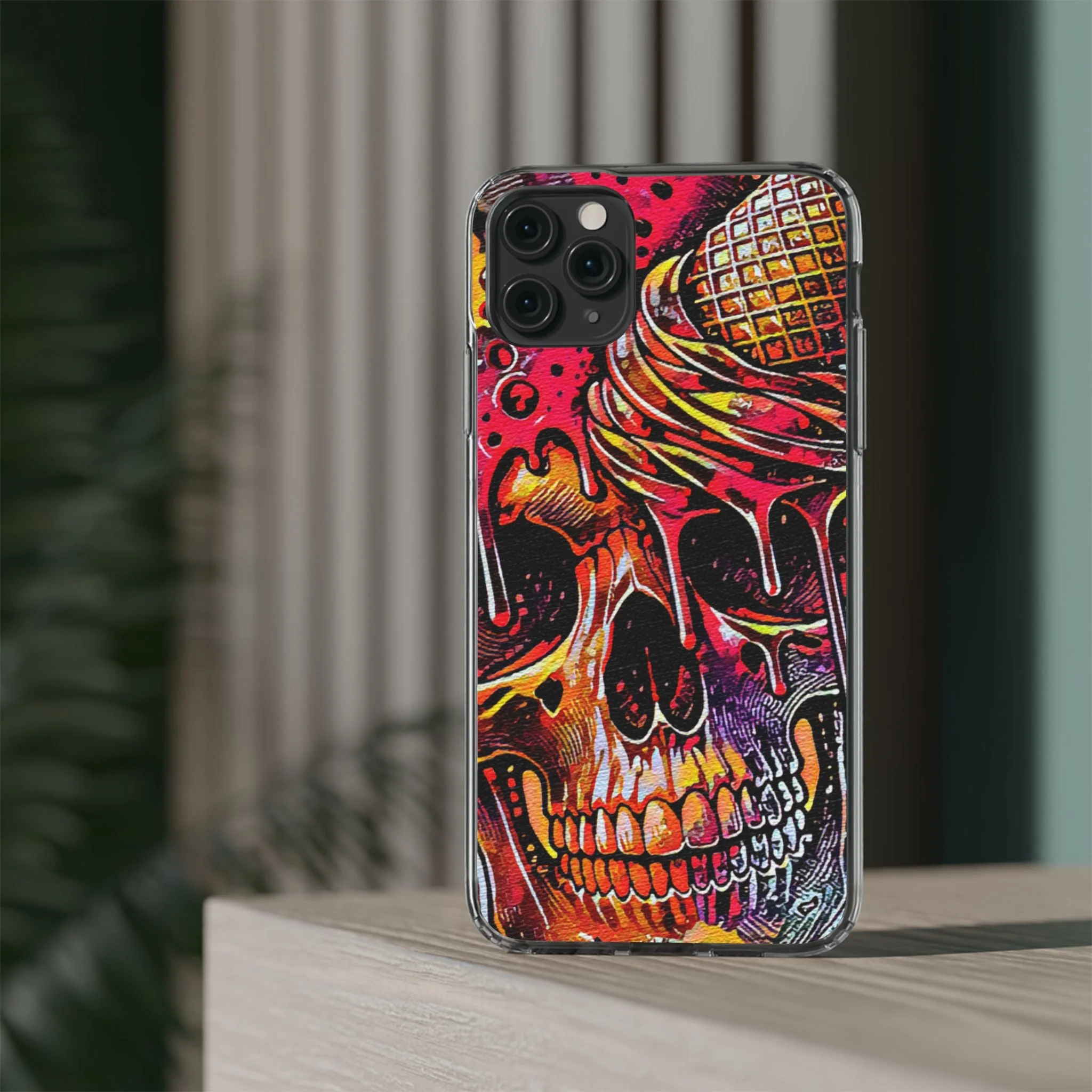 Neon Ice Cream Skull Clear Phone Case - Image 51