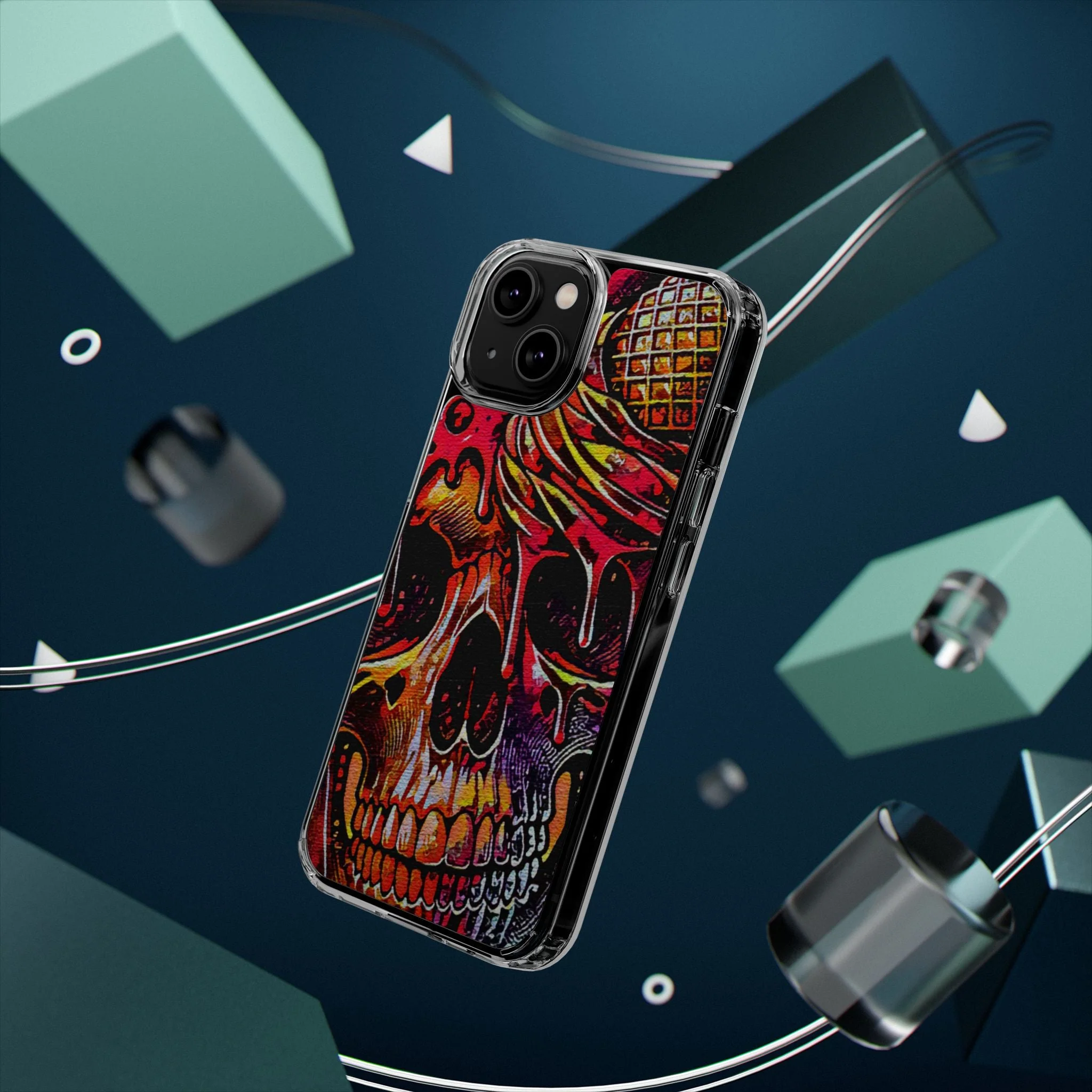 Neon Ice Cream Skull Clear Phone Case - Image 54