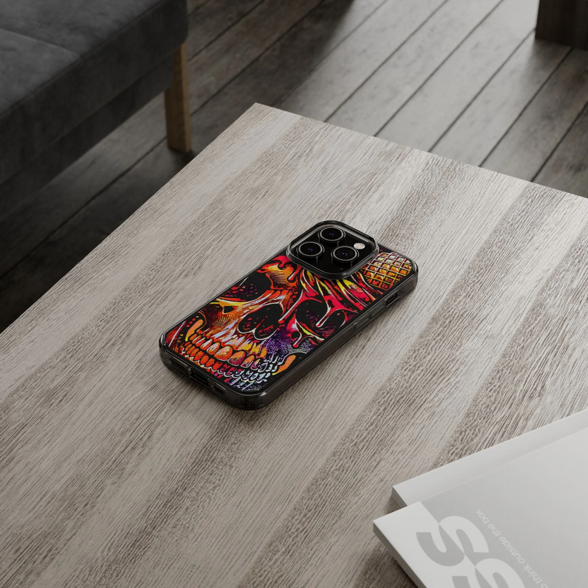Neon Ice Cream Skull Clear Phone Case - Image 55