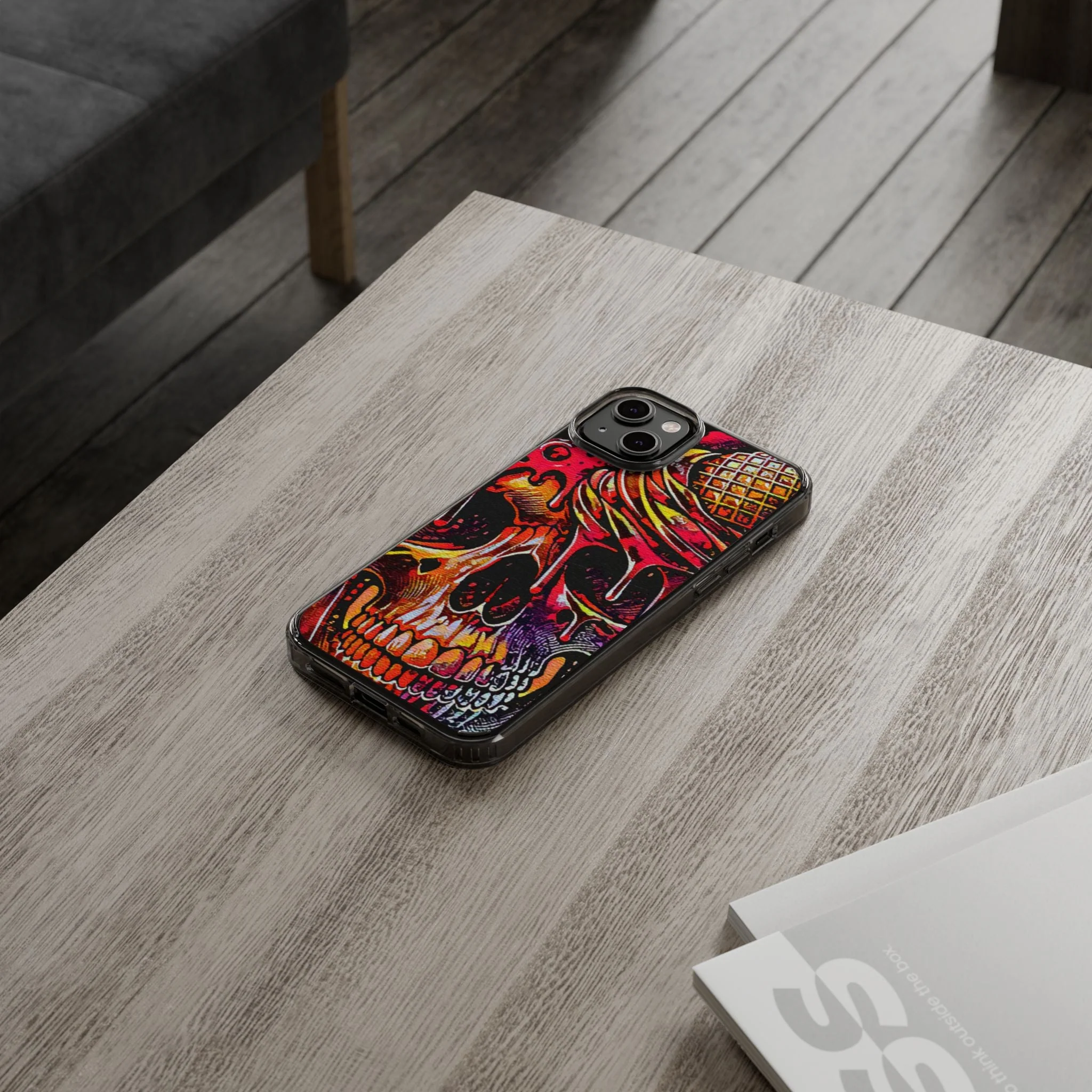 Neon Ice Cream Skull Clear Phone Case - Image 58