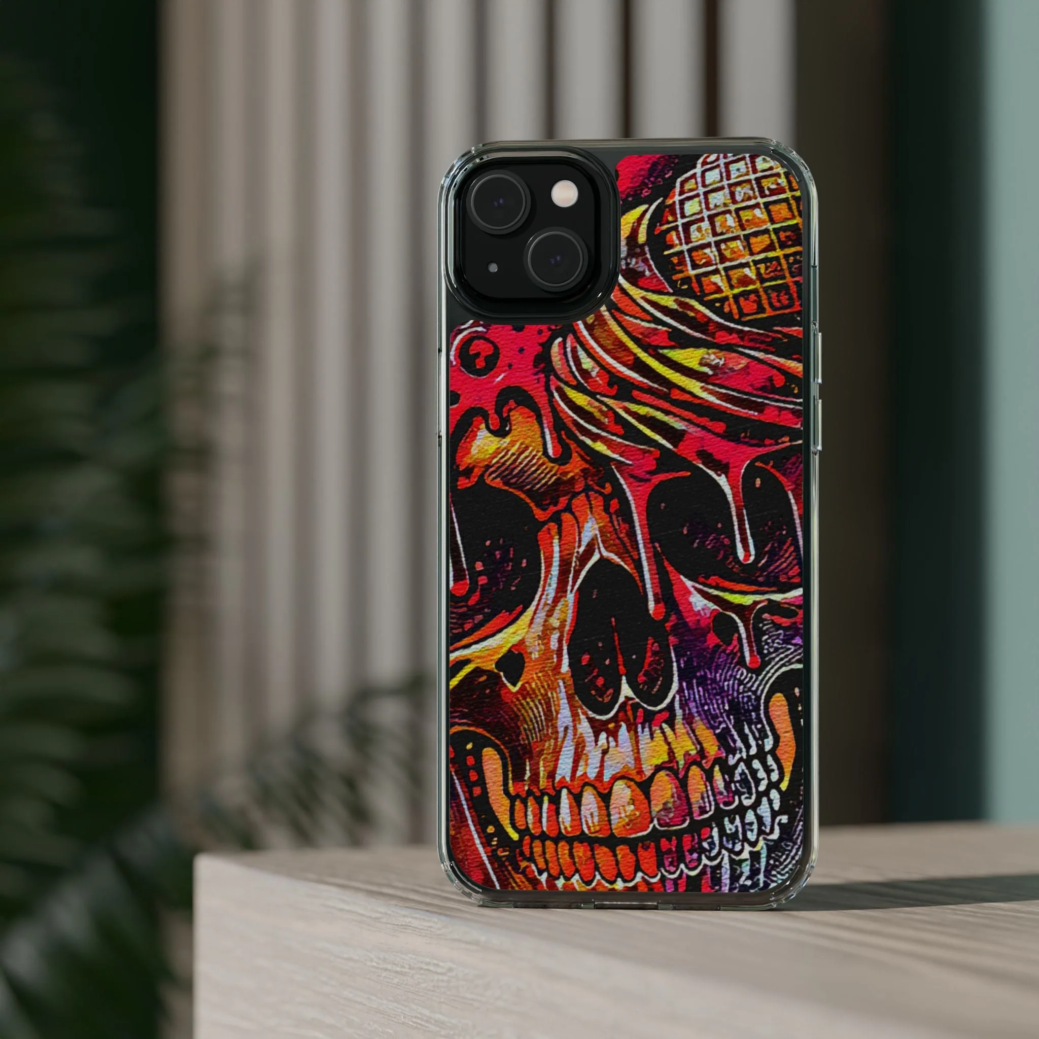 Neon Ice Cream Skull Clear Phone Case - Image 59