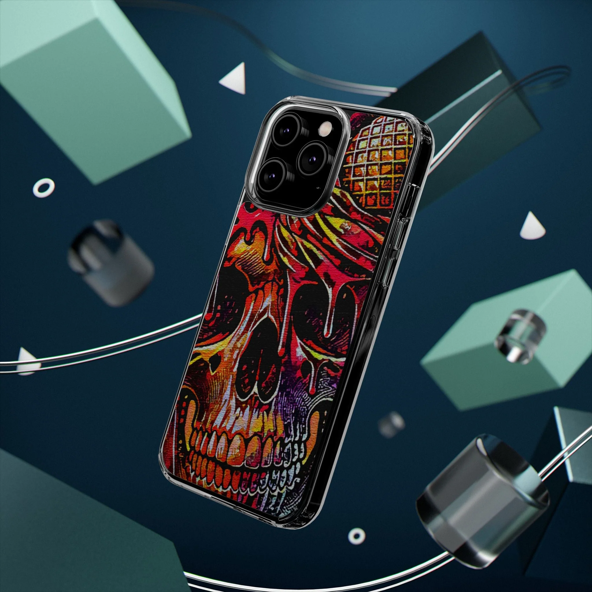Neon Ice Cream Skull Clear Phone Case - Image 63