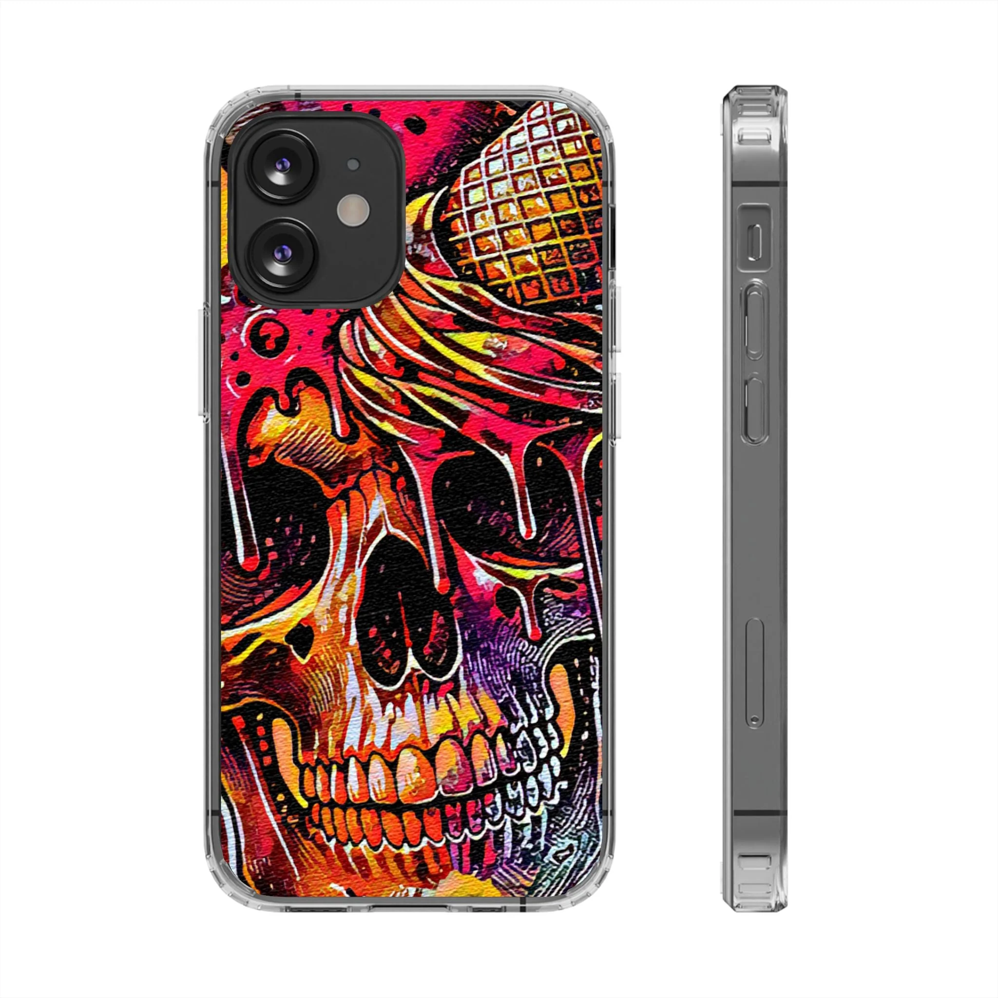 Neon Ice Cream Skull Clear Phone Case - Image 7