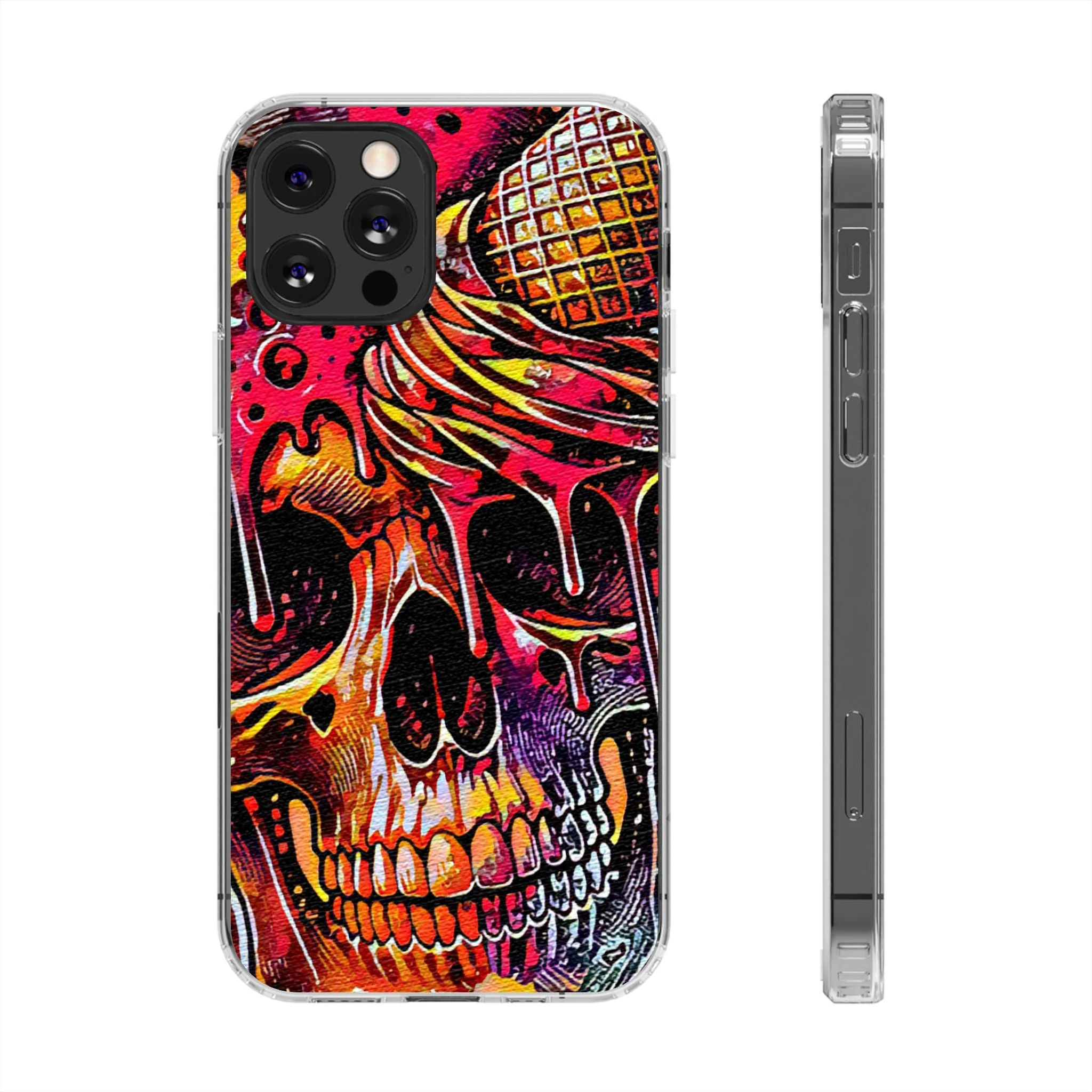 Neon Ice Cream Skull Clear Phone Case - Image 8
