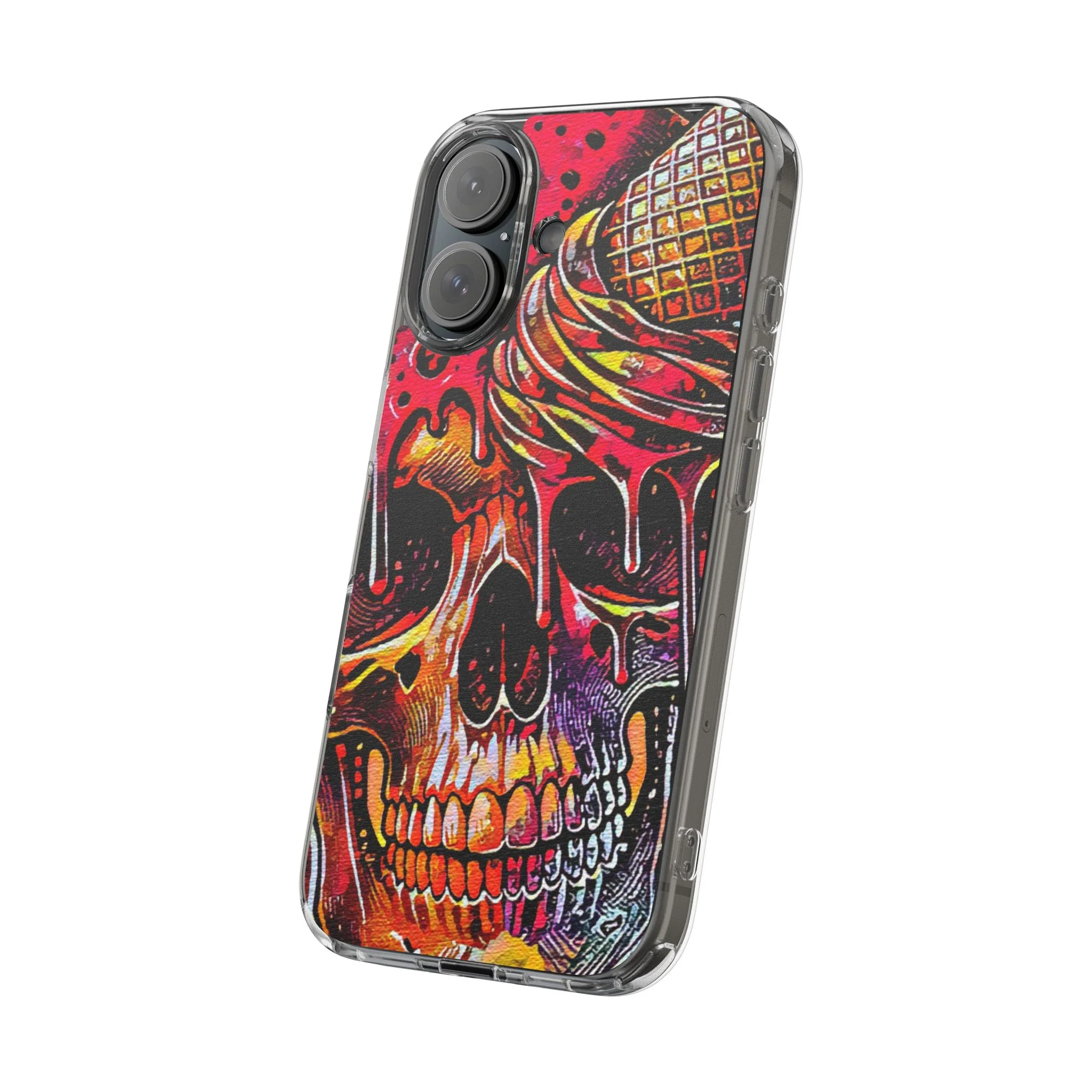 Neon Ice Cream Skull Clear Phone Case - Image 82