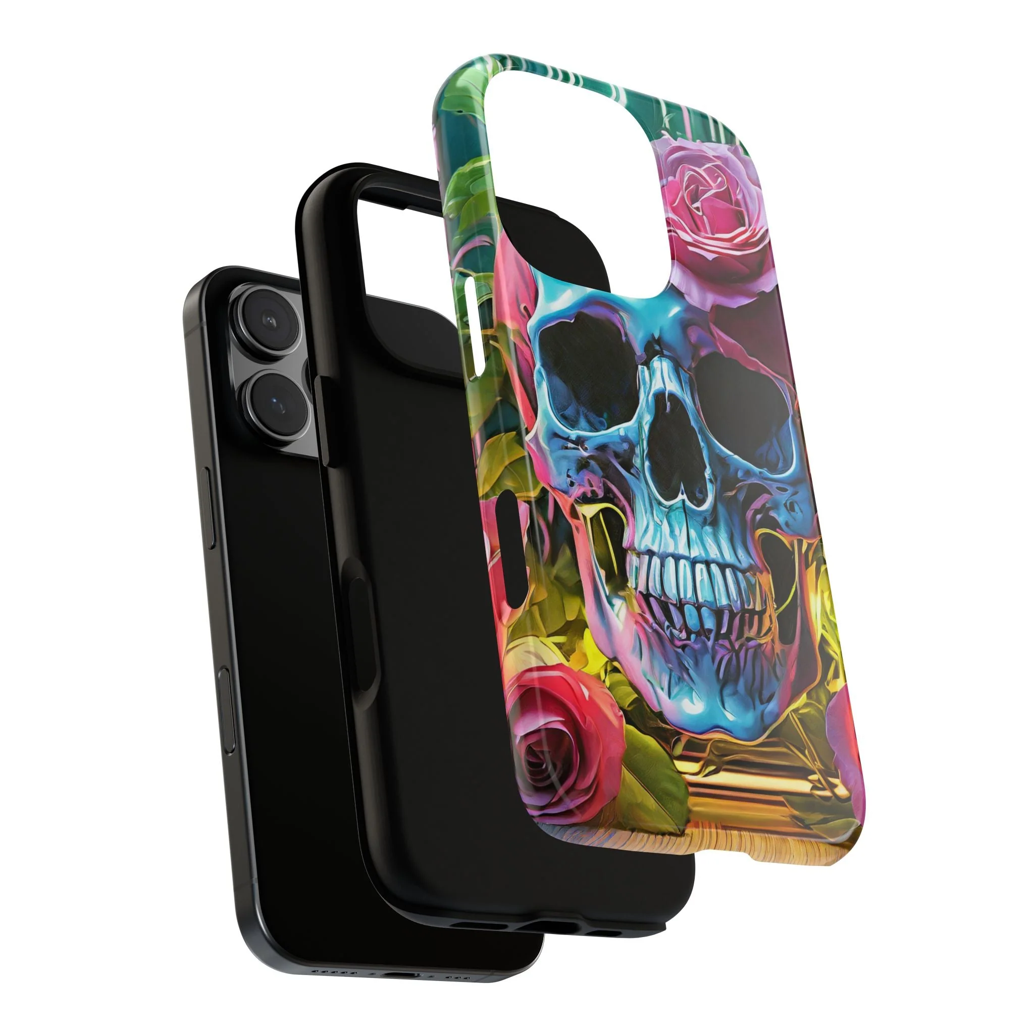 Neon Rose Skull Tough Phone Case - Image 104