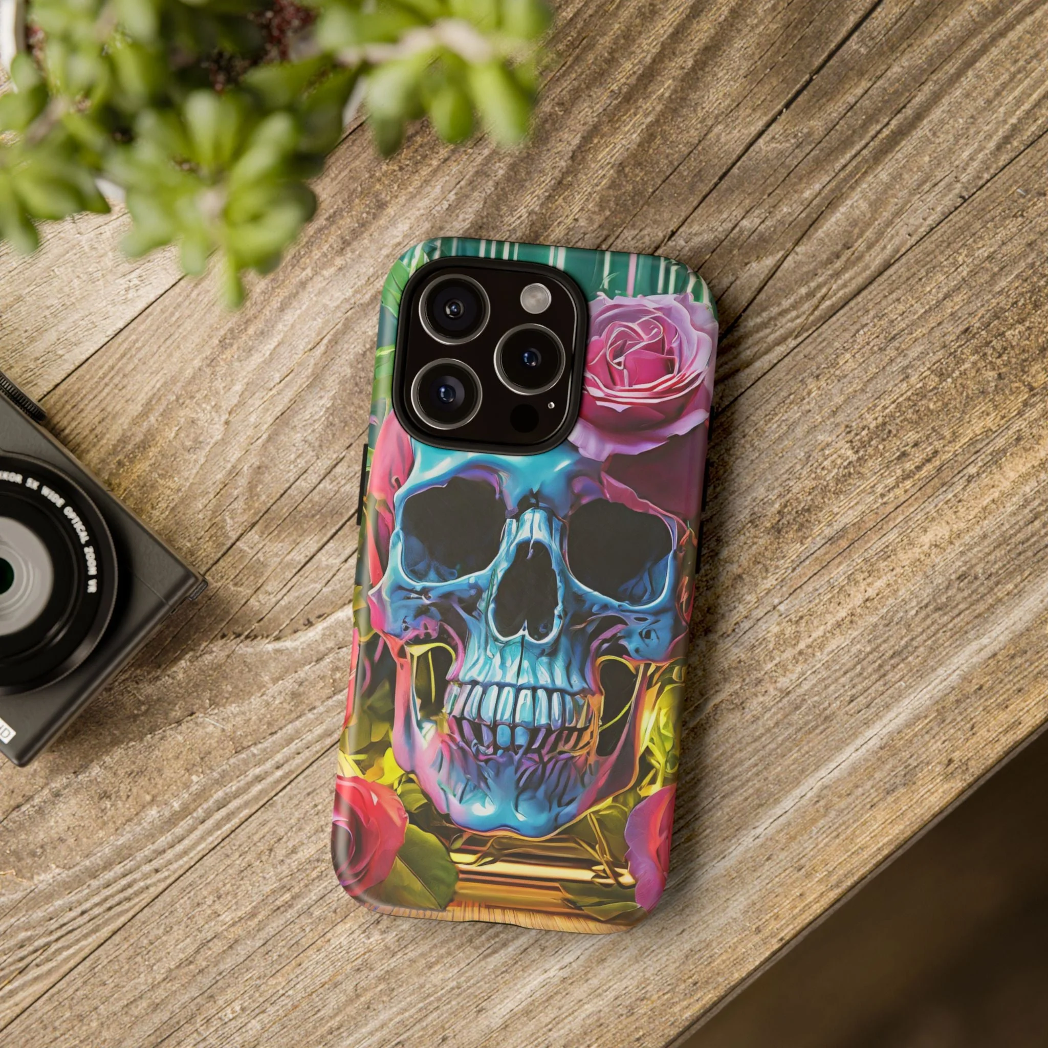 Neon Rose Skull Tough Phone Case - Image 108