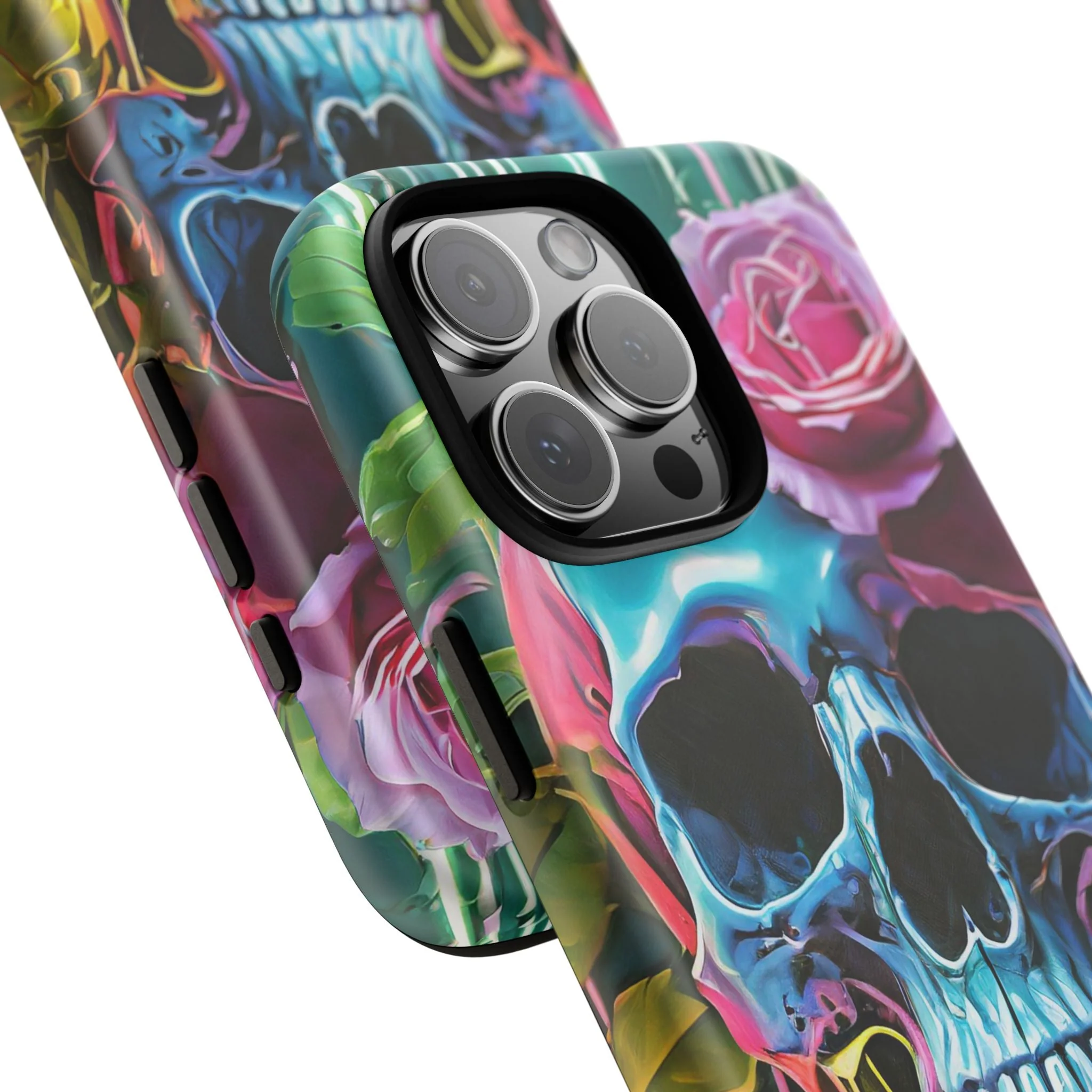 Neon Rose Skull Tough Phone Case - Image 112