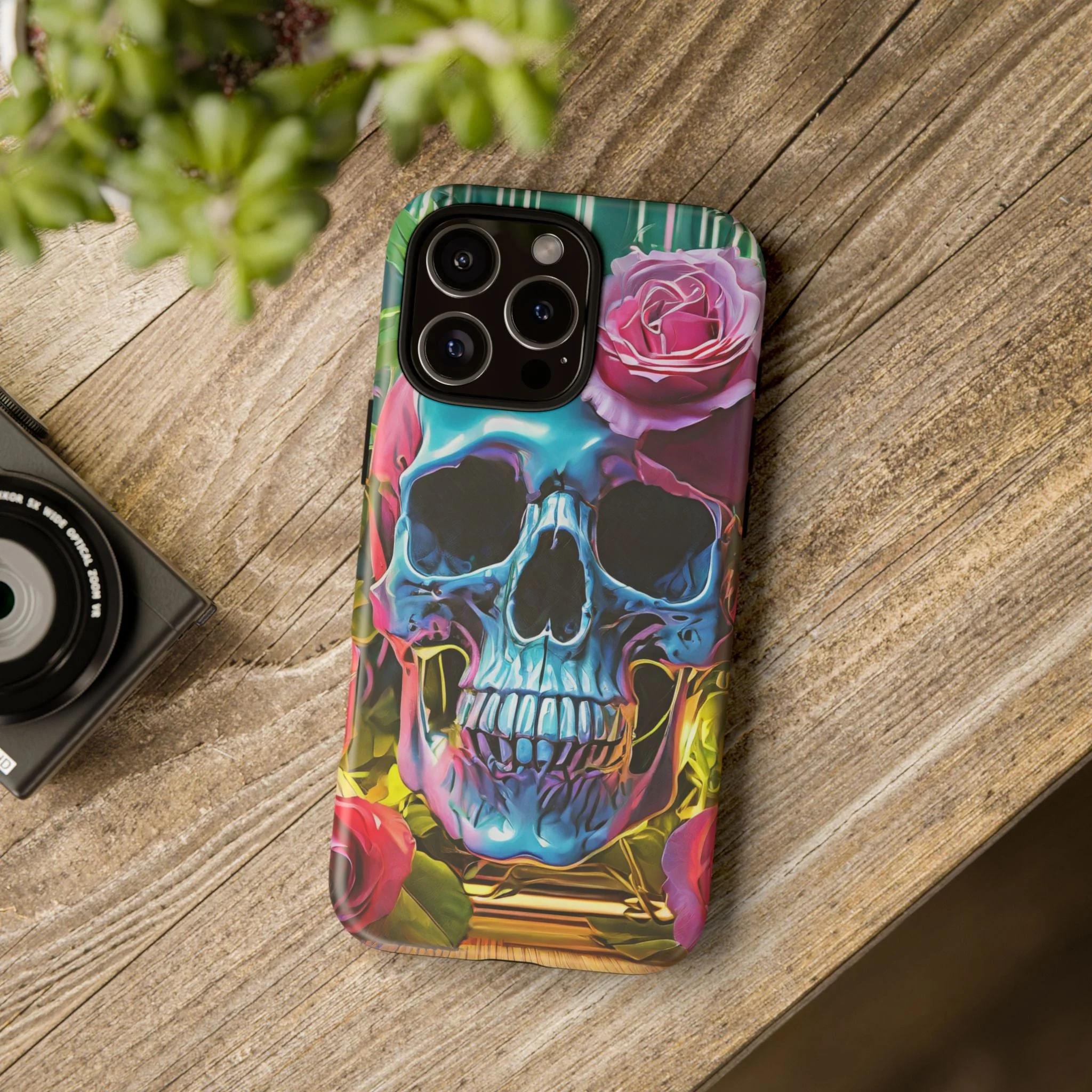 Neon Rose Skull Tough Phone Case - Image 114