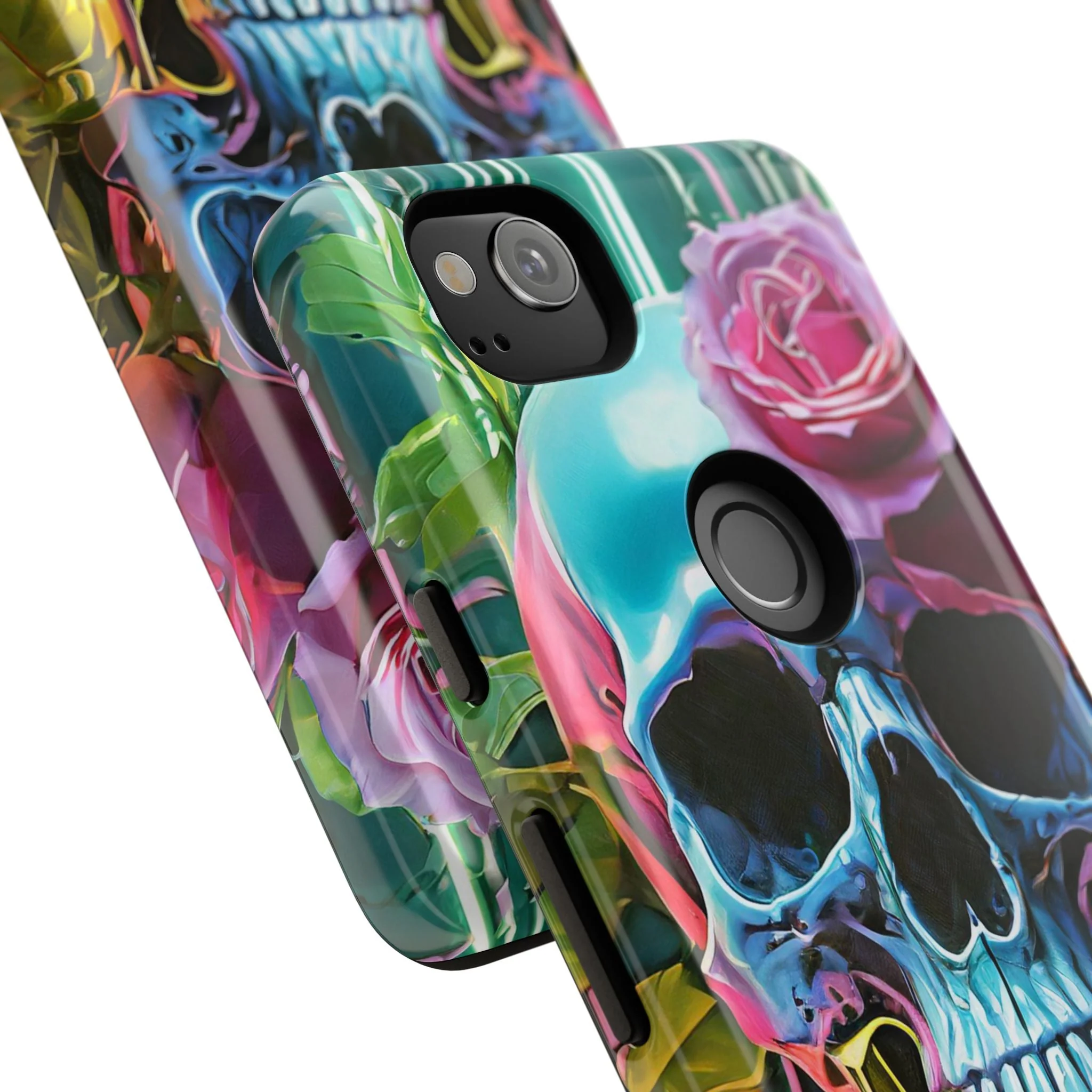 Neon Rose Skull Tough Phone Case - Image 119