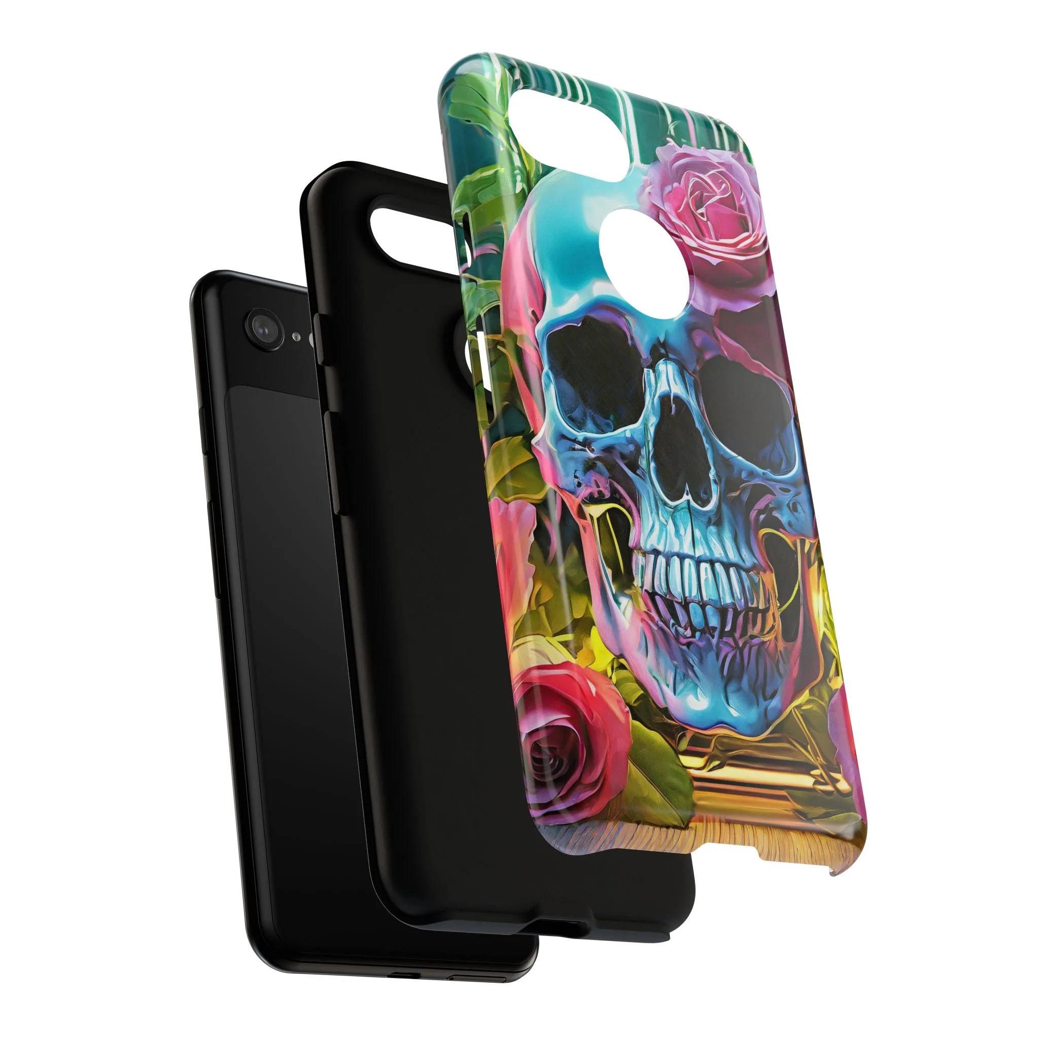 Neon Rose Skull Tough Phone Case - Image 124