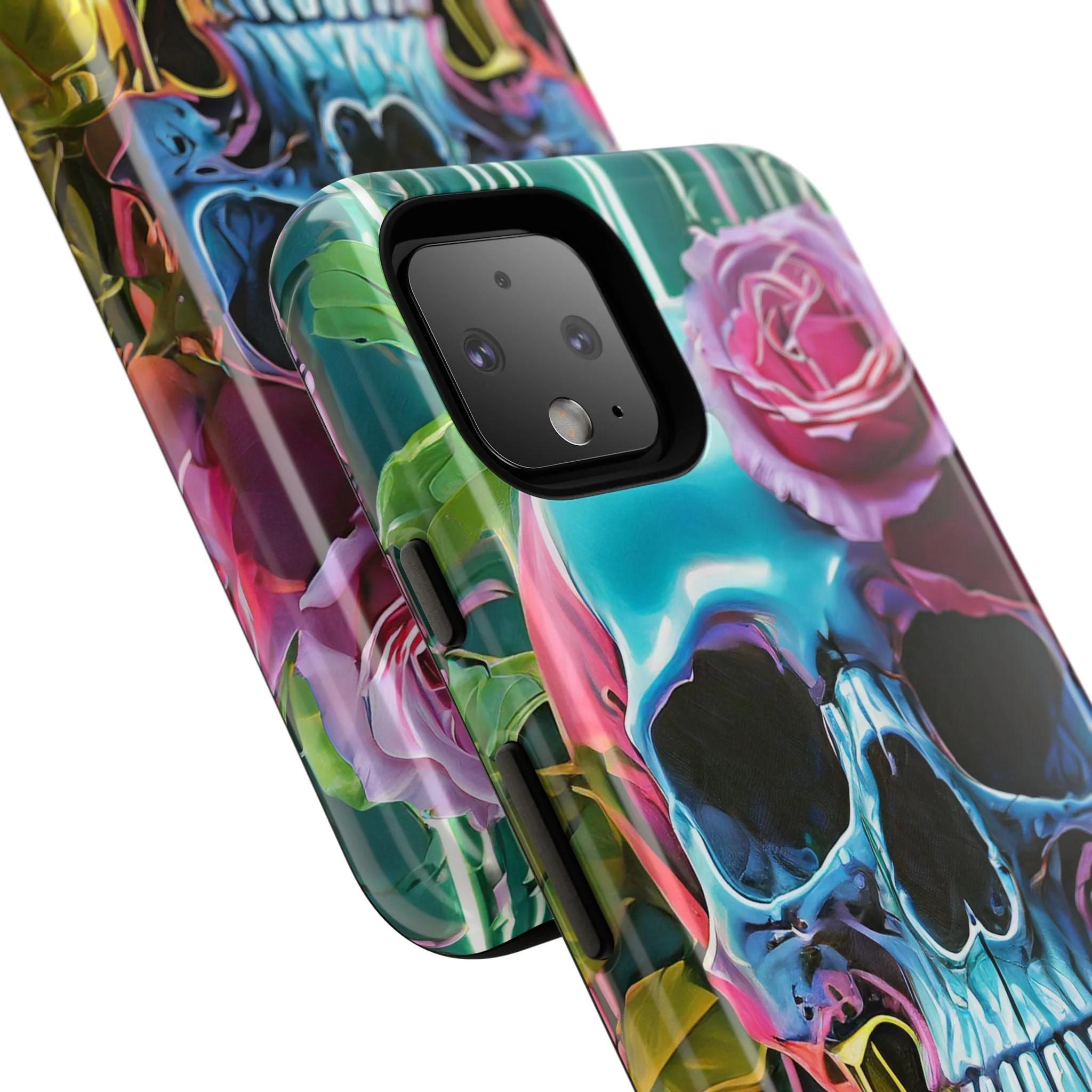 Neon Rose Skull Tough Phone Case - Image 127