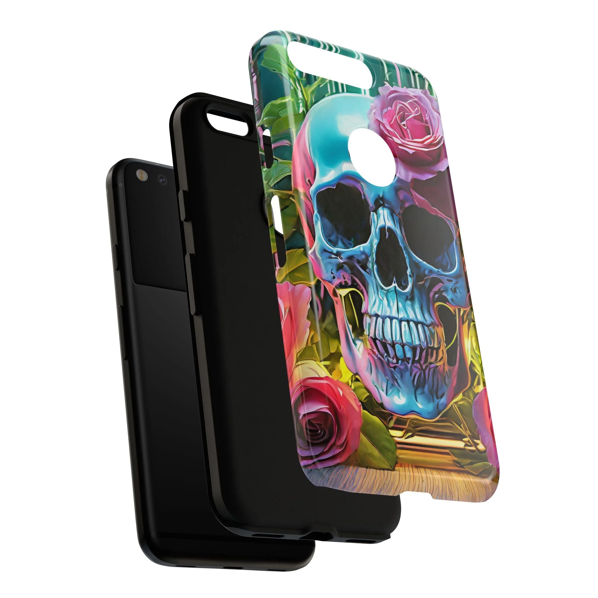 Neon Rose Skull Tough Phone Case - Image 132