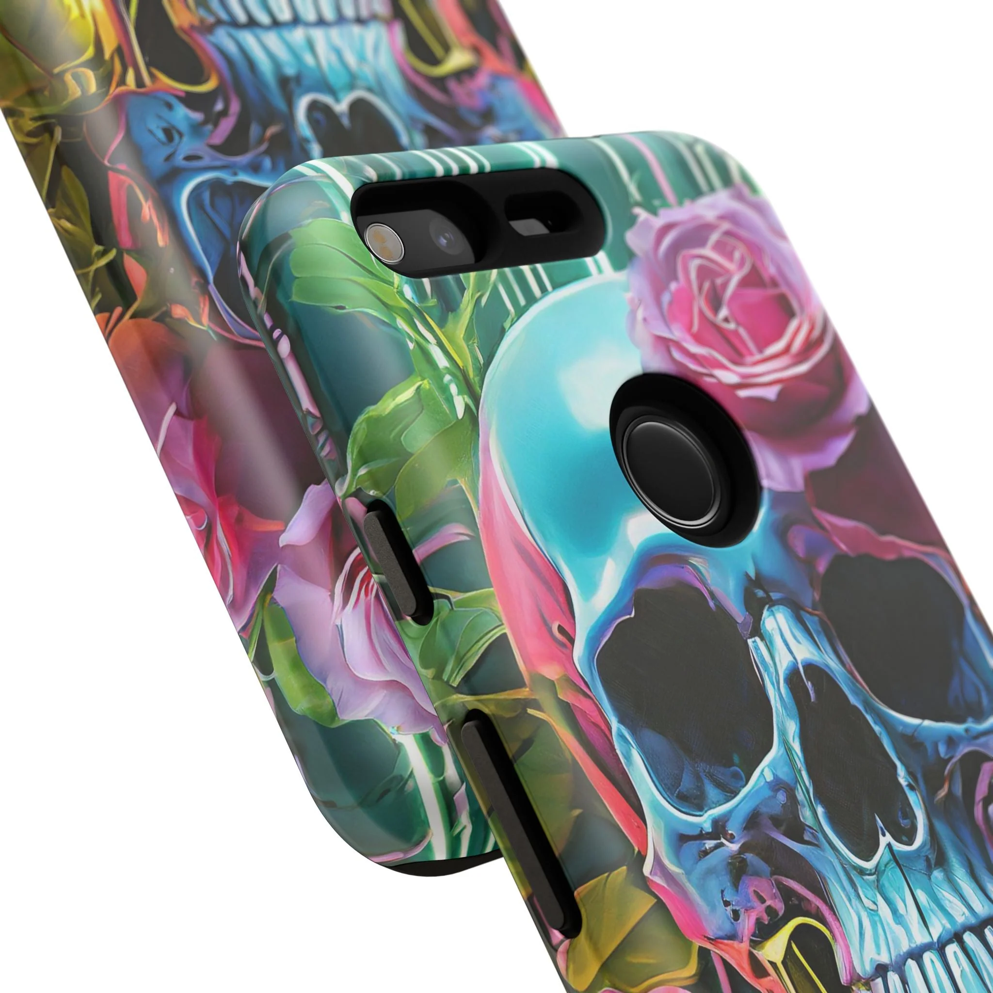 Neon Rose Skull Tough Phone Case - Image 133