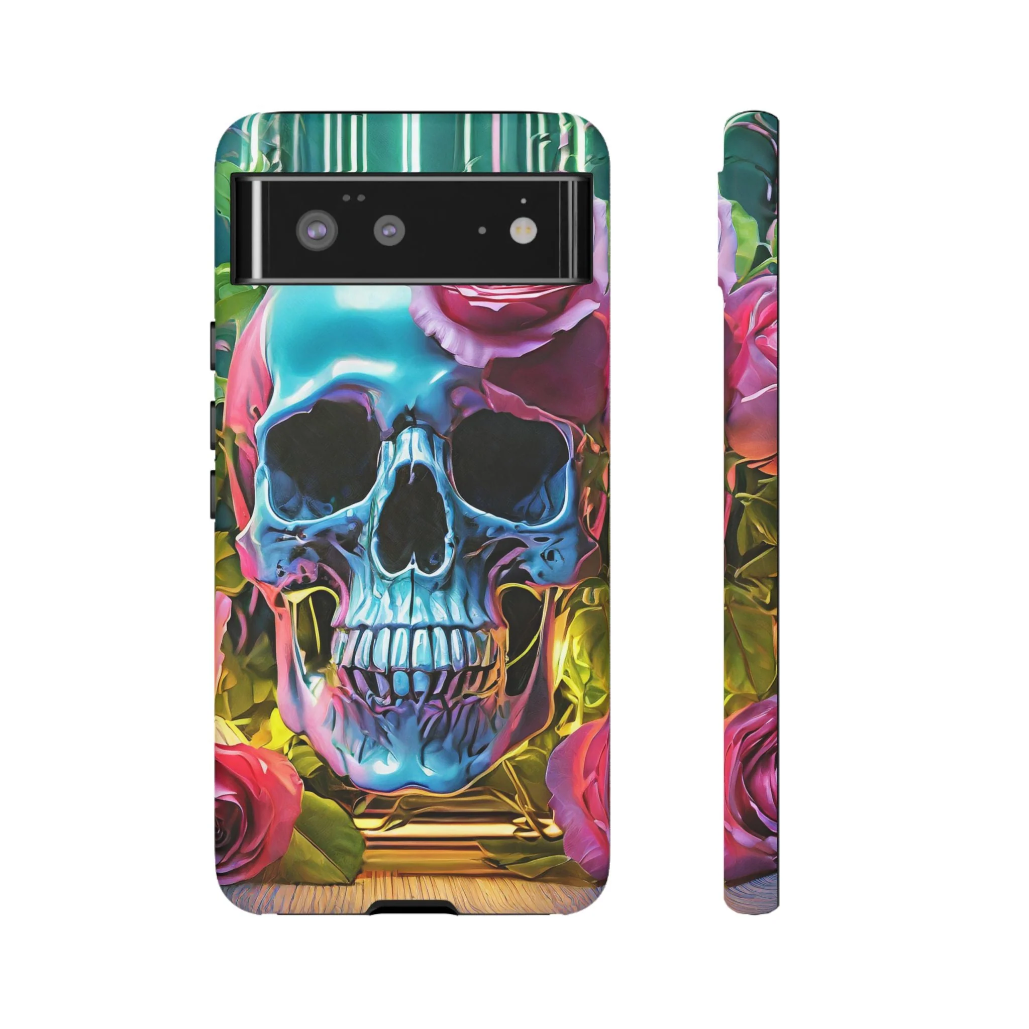 Neon Rose Skull Tough Phone Case - Image 18
