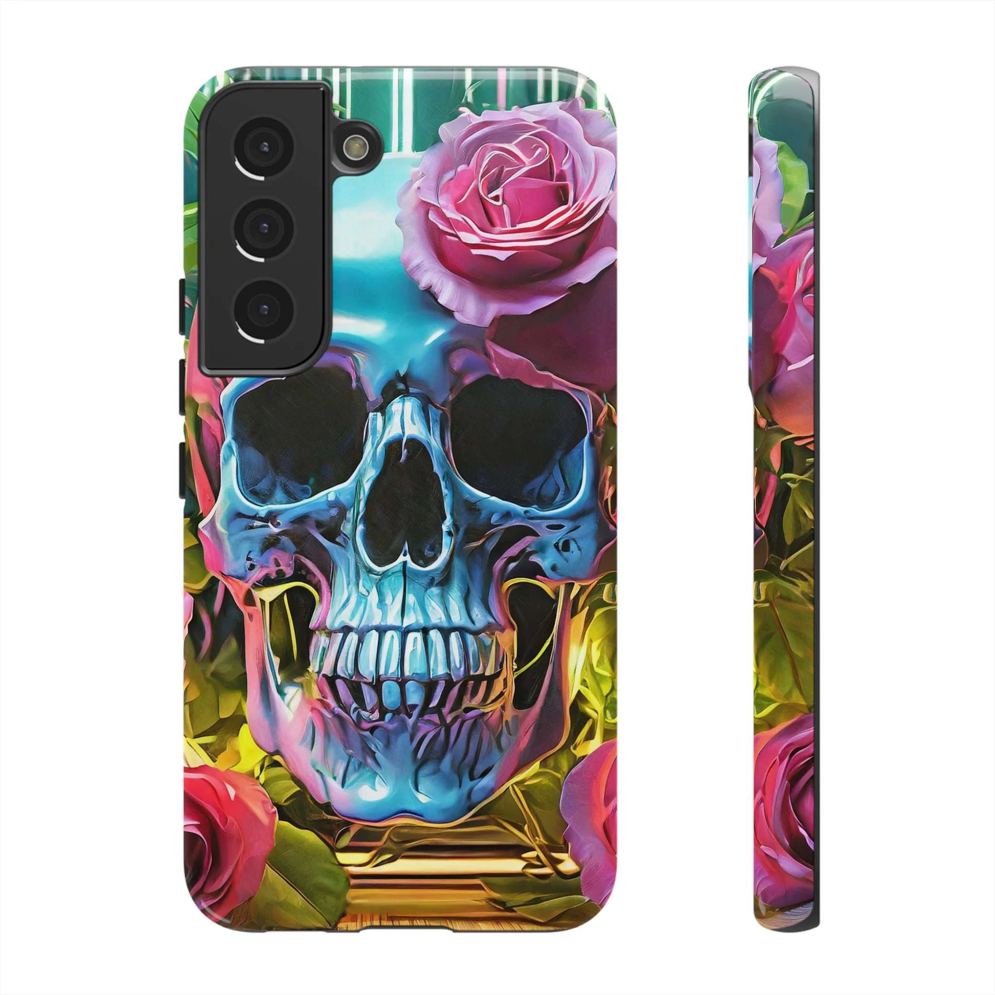 Neon Rose Skull Tough Phone Case - Image 19