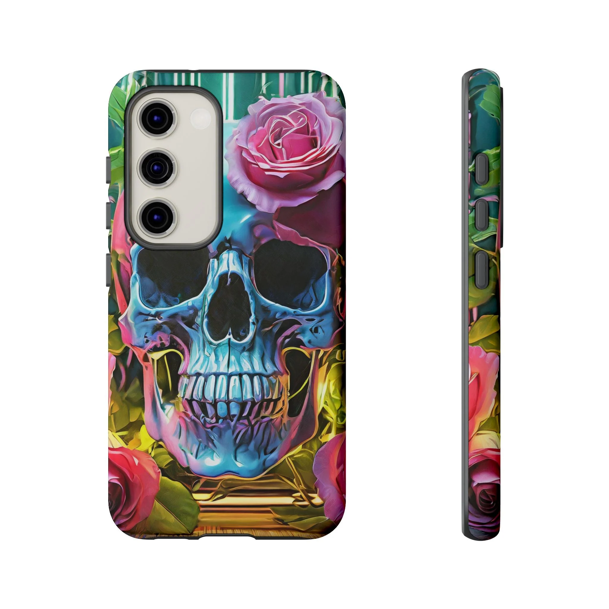 Neon Rose Skull Tough Phone Case - Image 24
