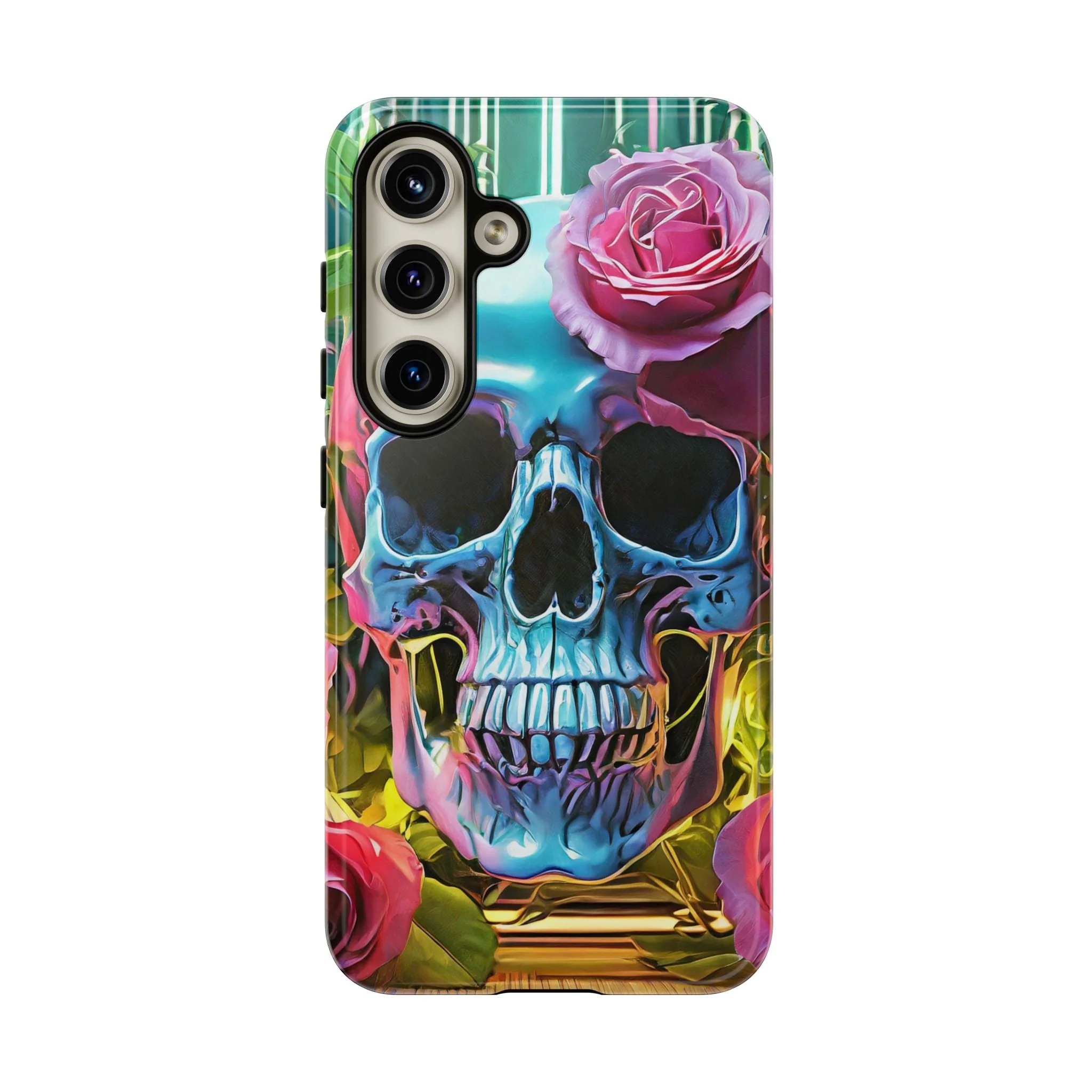 Neon Rose Skull Tough Phone Case - Image 29