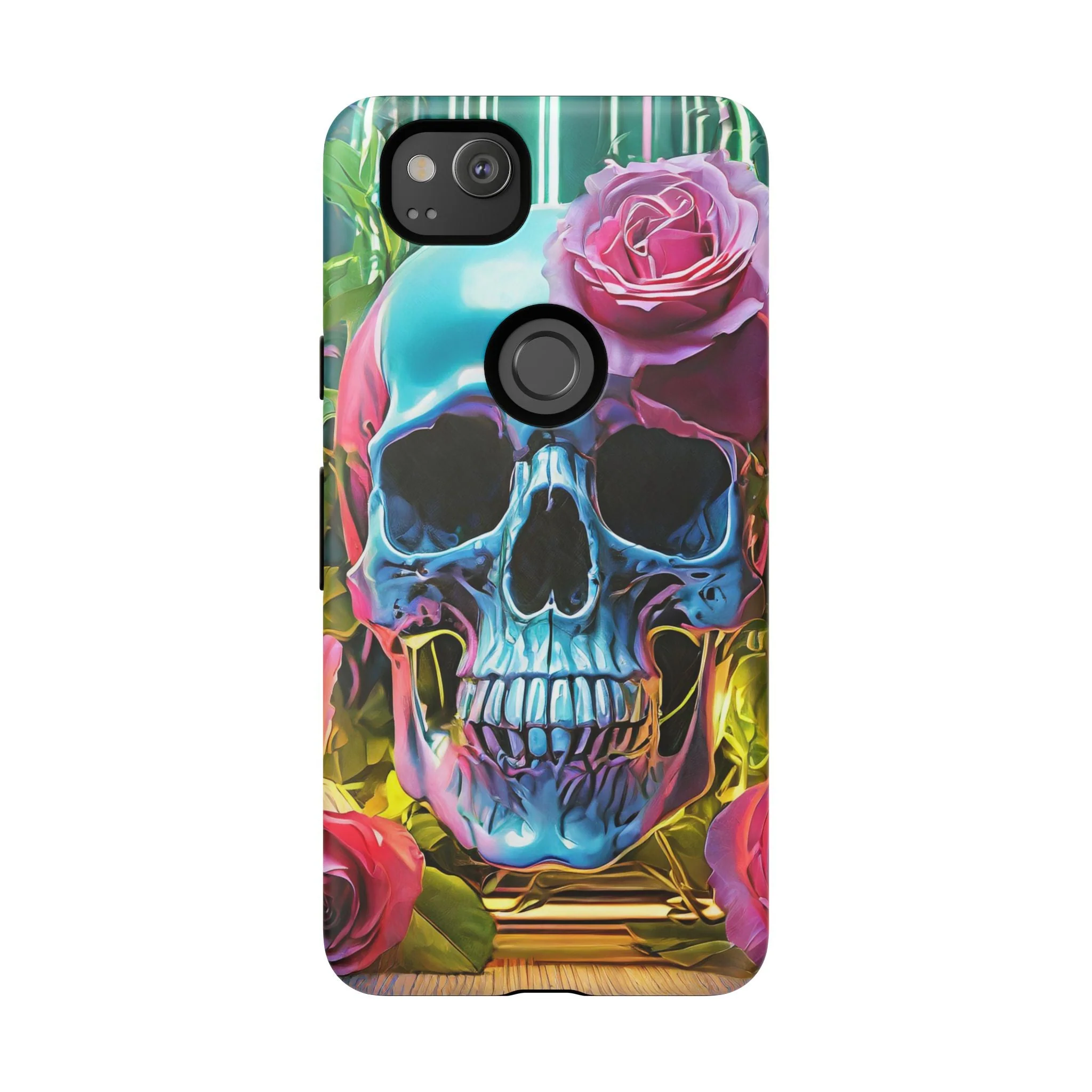 Neon Rose Skull Tough Phone Case - Image 42