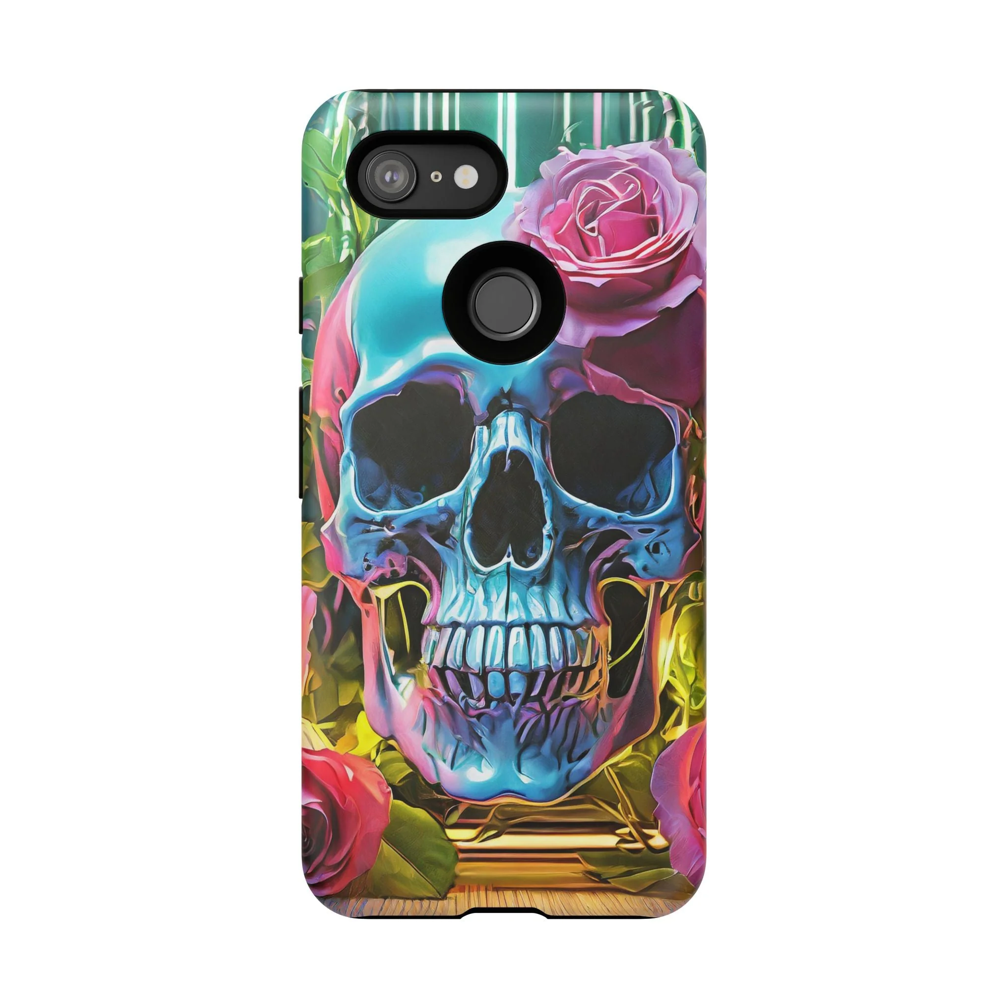 Neon Rose Skull Tough Phone Case - Image 44