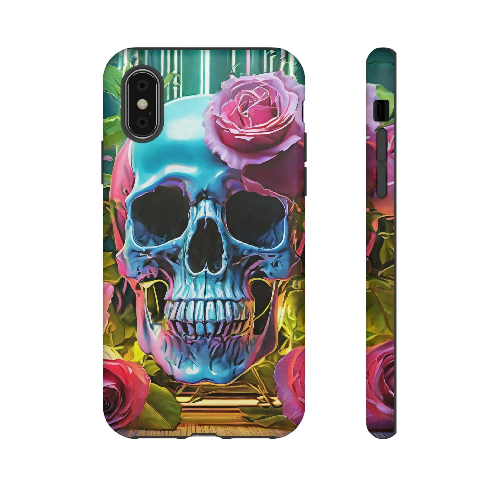 Neon Rose Skull Tough Phone Case - Image 6
