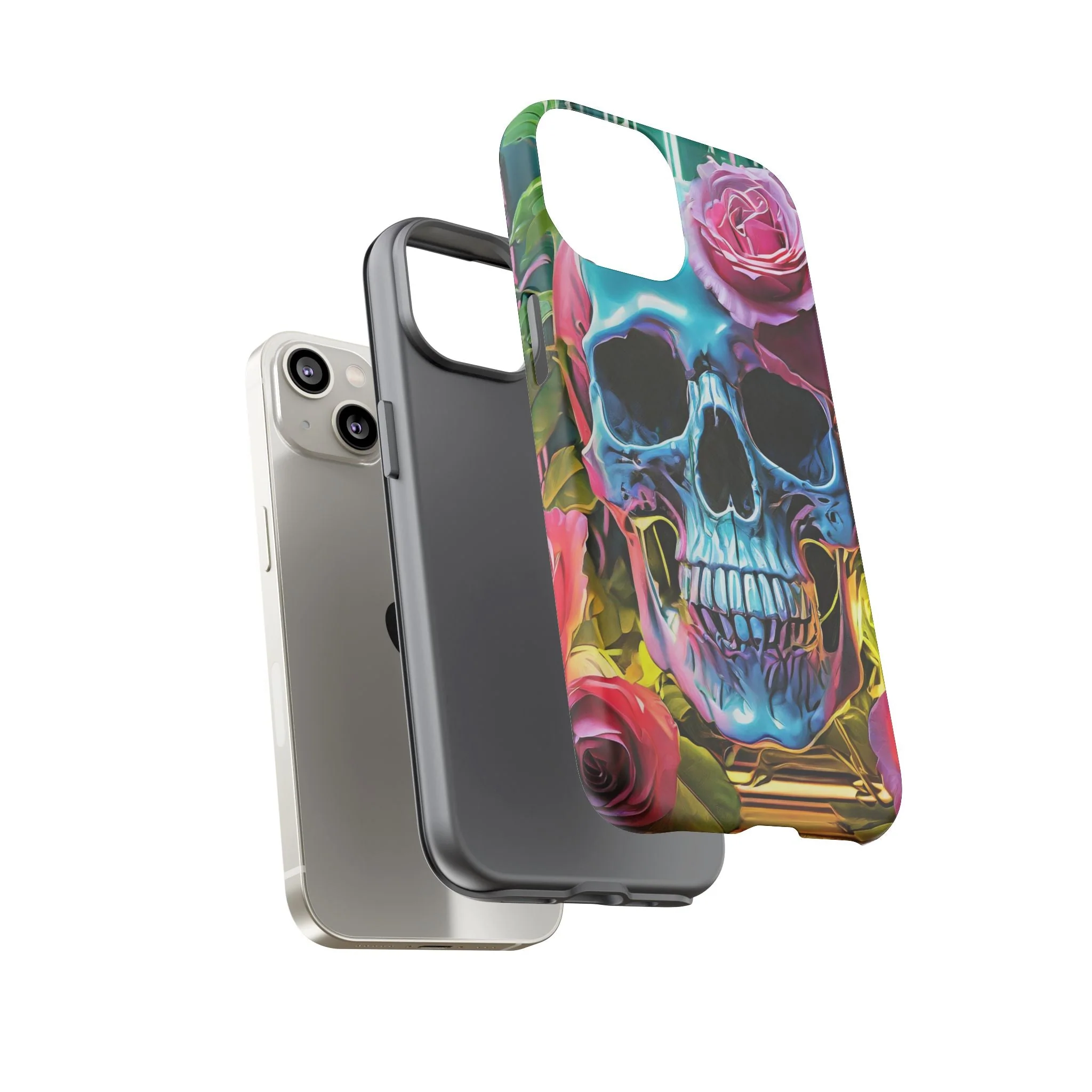 Neon Rose Skull Tough Phone Case - Image 67