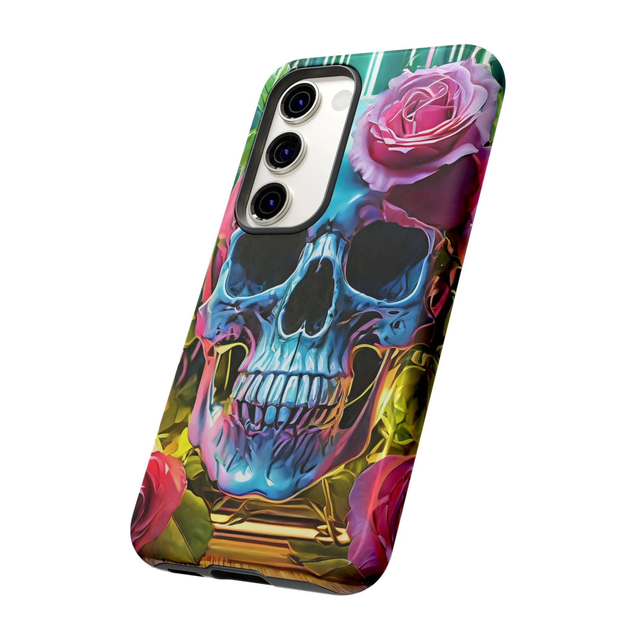 Neon Rose Skull Tough Phone Case - Image 69