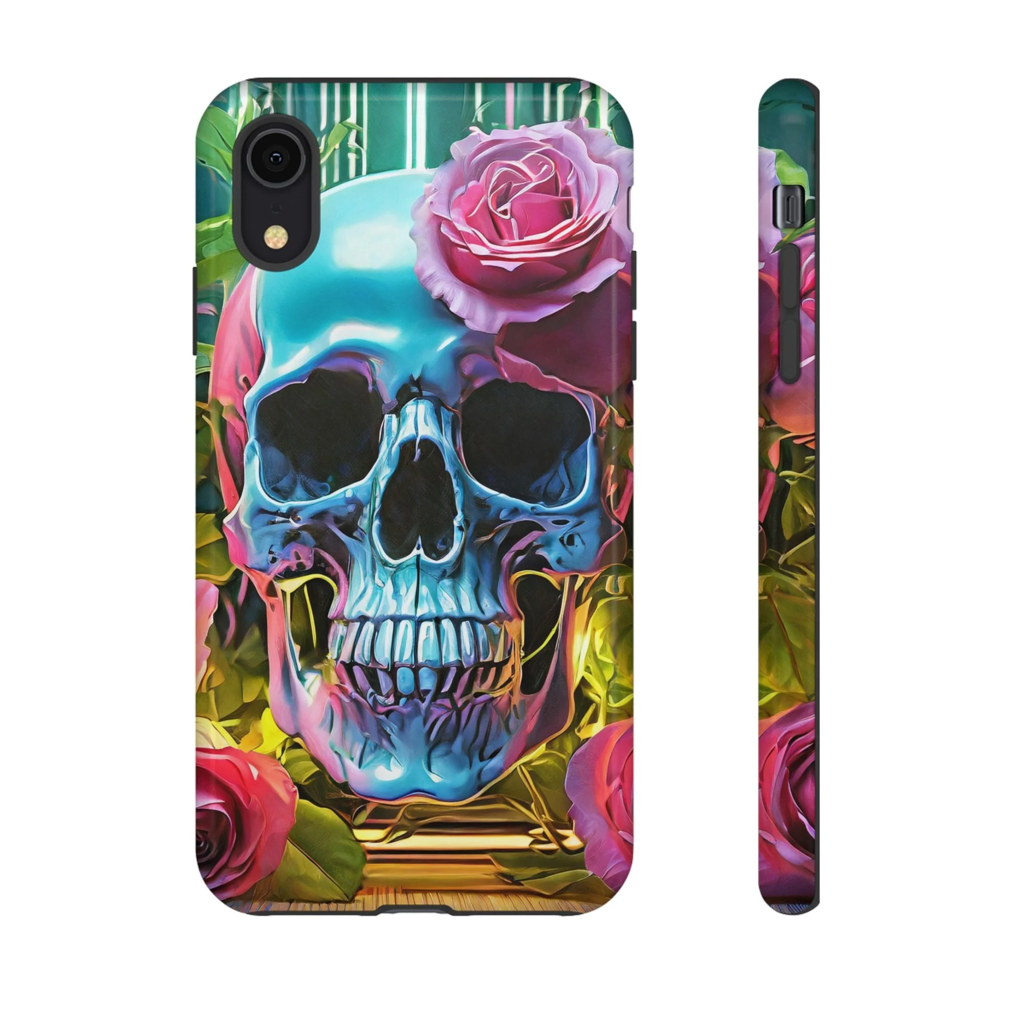 Neon Rose Skull Tough Phone Case - Image 7