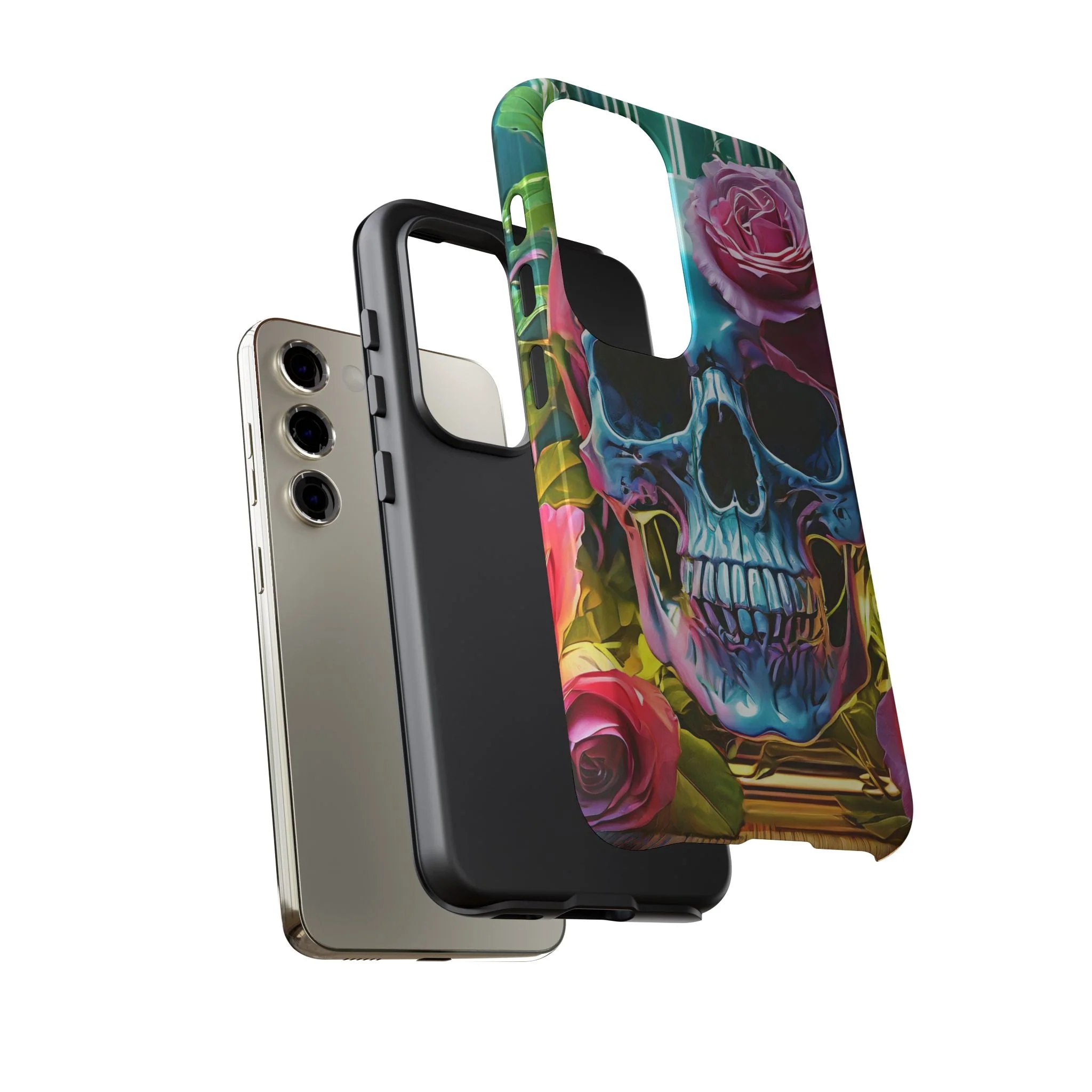 Neon Rose Skull Tough Phone Case - Image 70