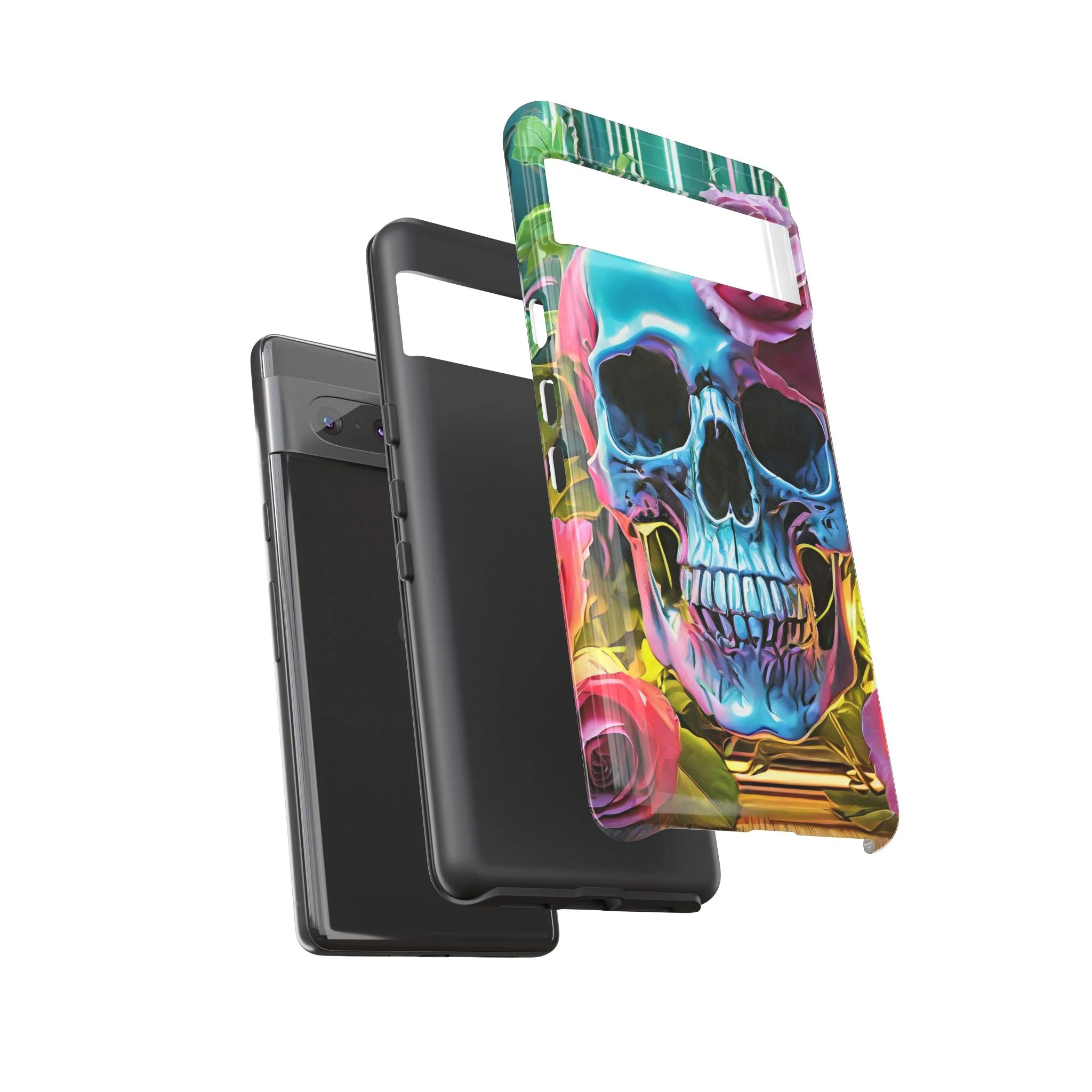 Neon Rose Skull Tough Phone Case - Image 76