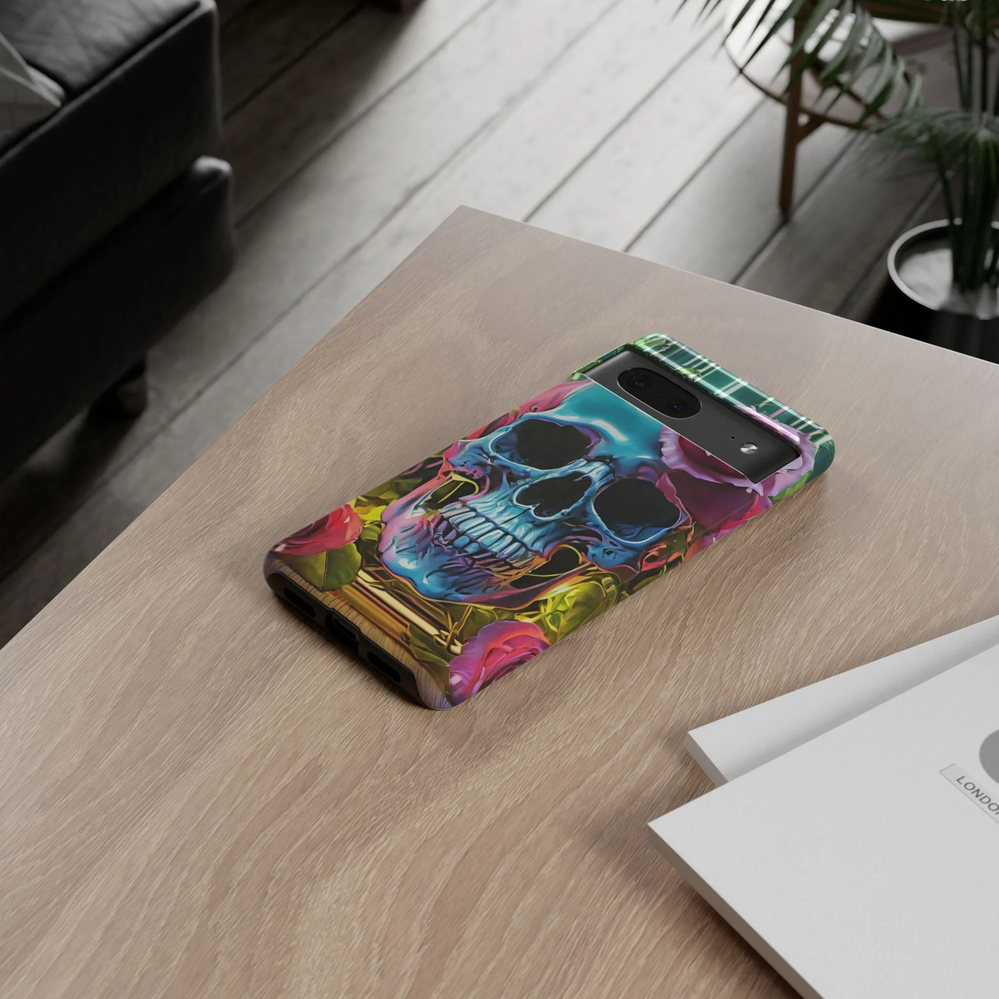 Neon Rose Skull Tough Phone Case - Image 77