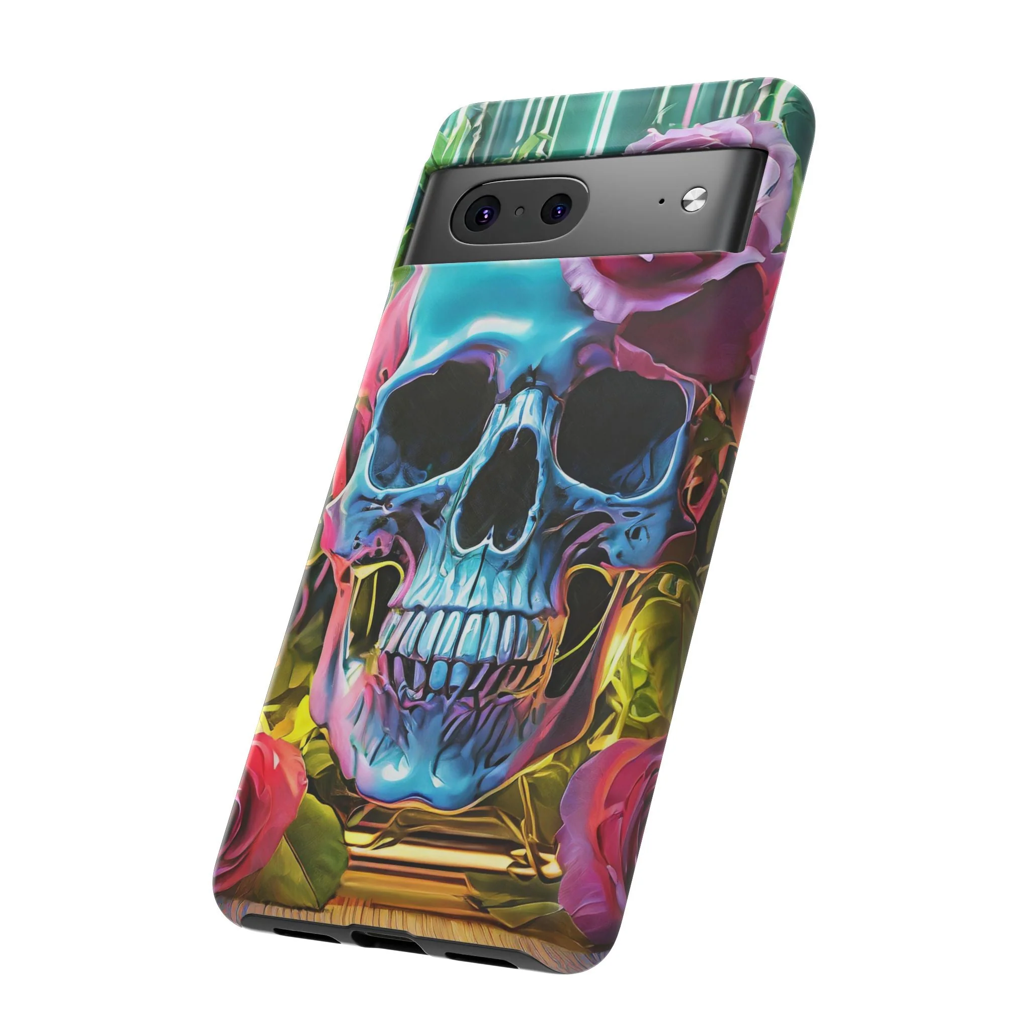 Neon Rose Skull Tough Phone Case - Image 78