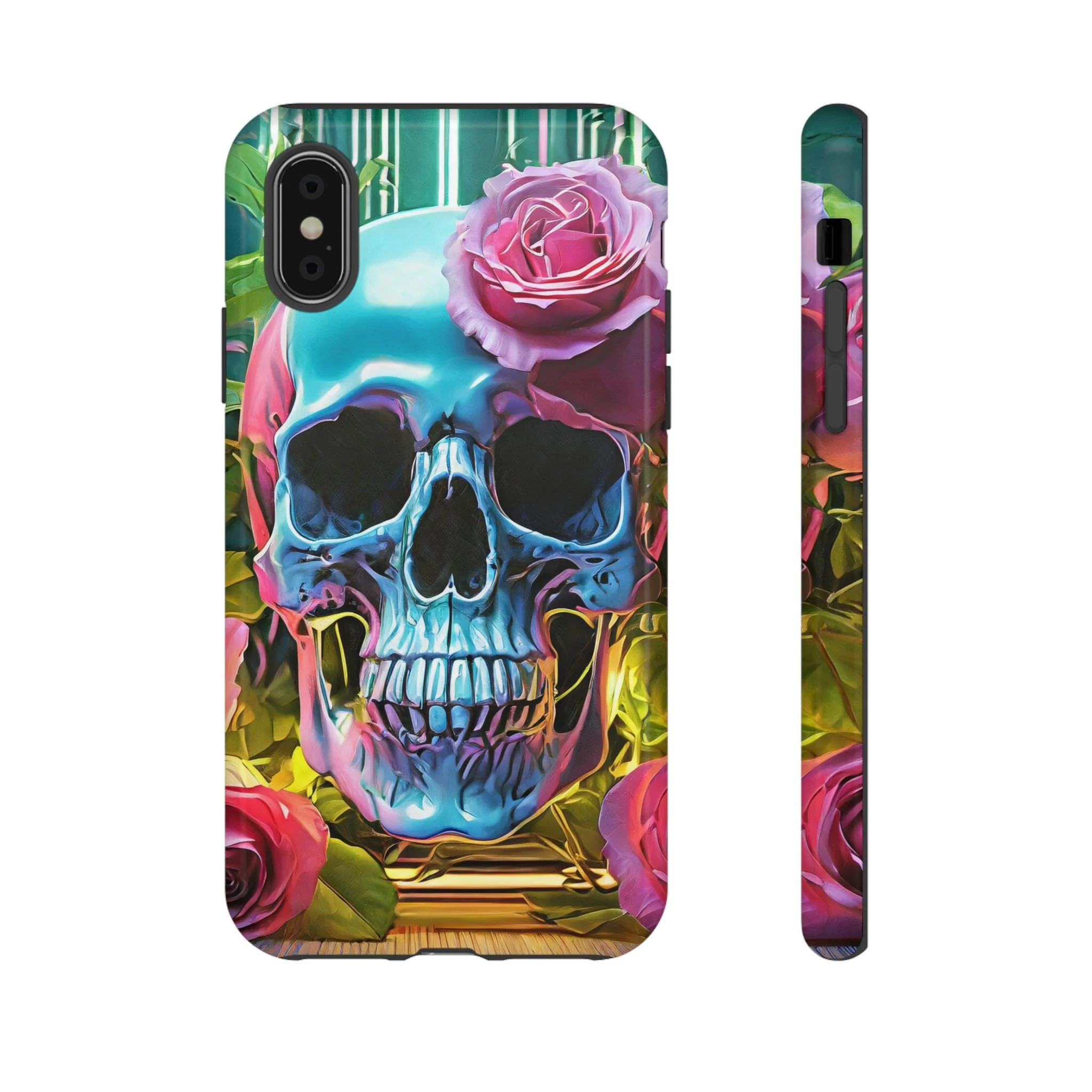Neon Rose Skull Tough Phone Case - Image 9