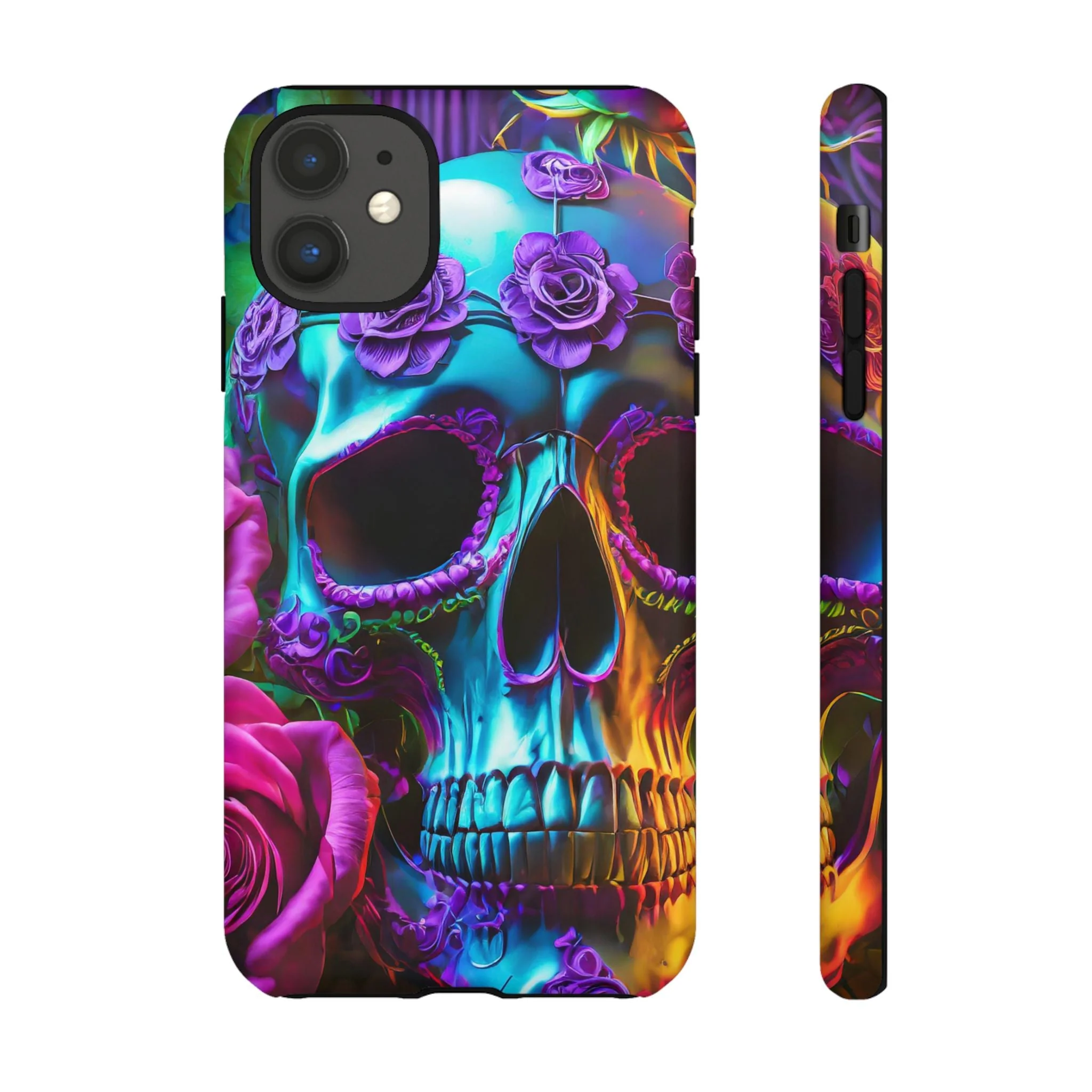 Neon Skull and Roses Vibrant Tough Phone Case - Image 10