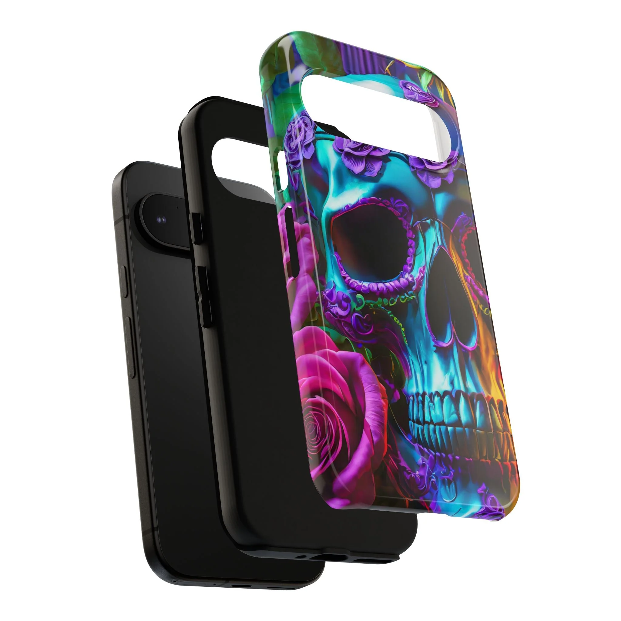 Neon Skull and Roses Vibrant Tough Phone Case - Image 106