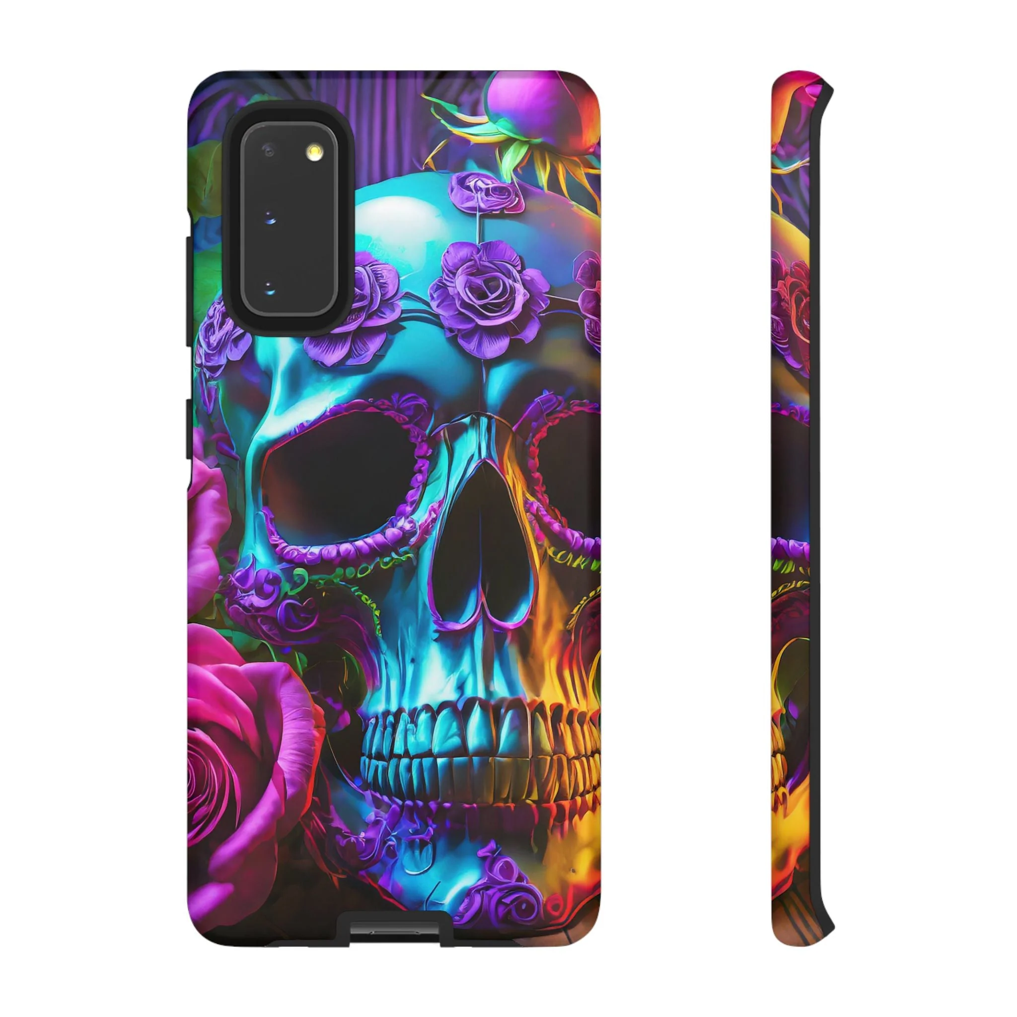 Neon Skull and Roses Vibrant Tough Phone Case - Image 12