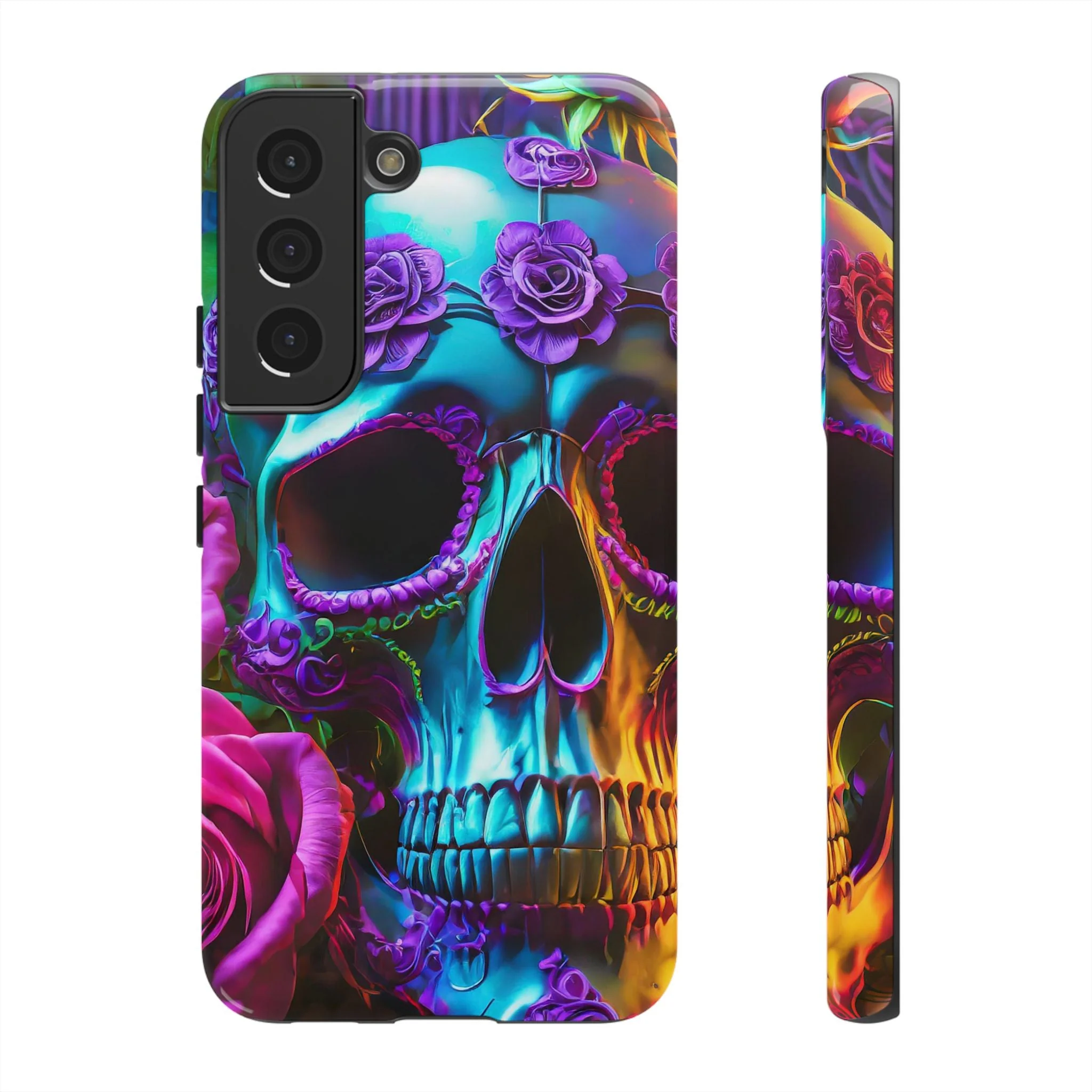 Neon Skull and Roses Vibrant Tough Phone Case - Image 21