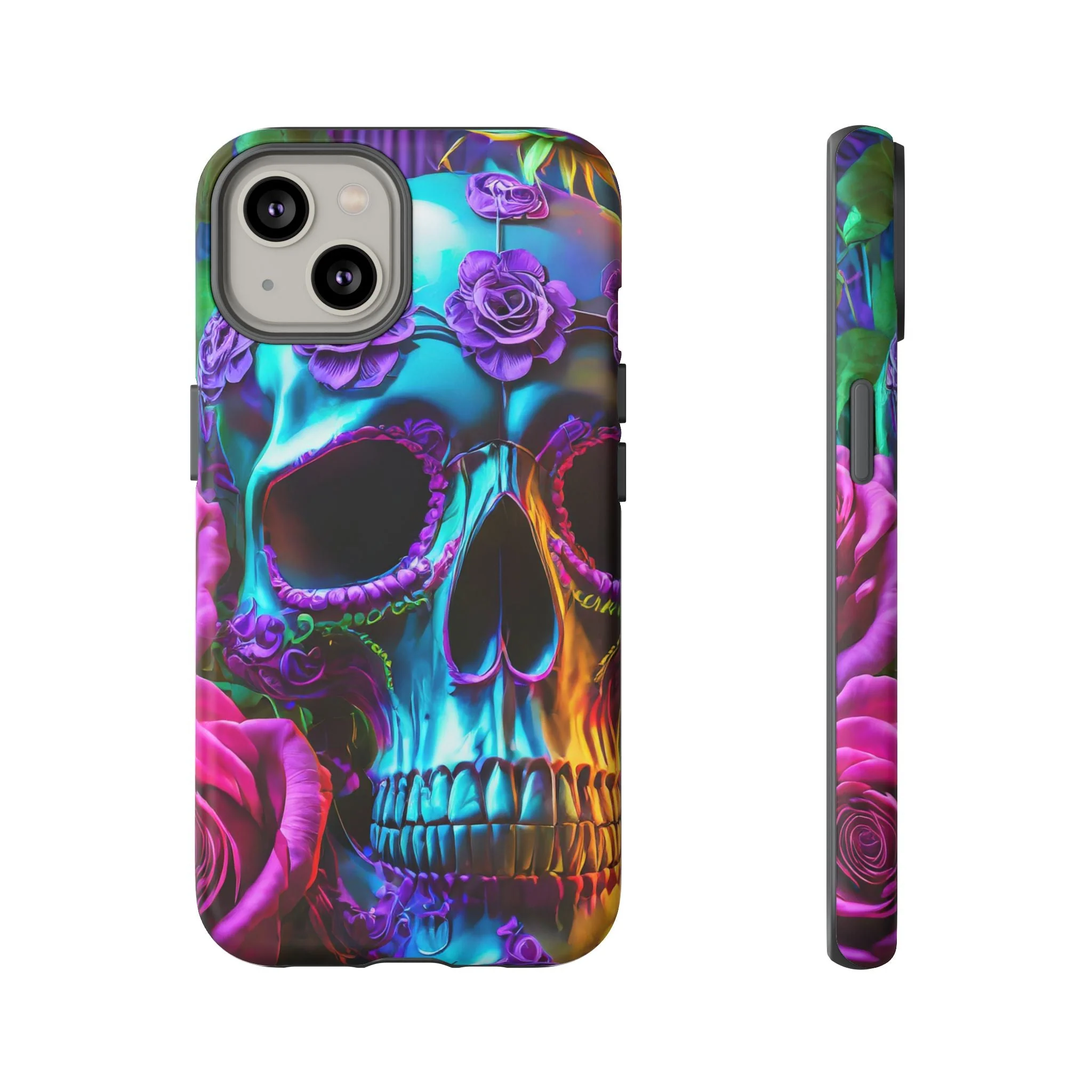 Neon Skull and Roses Vibrant Tough Phone Case - Image 24