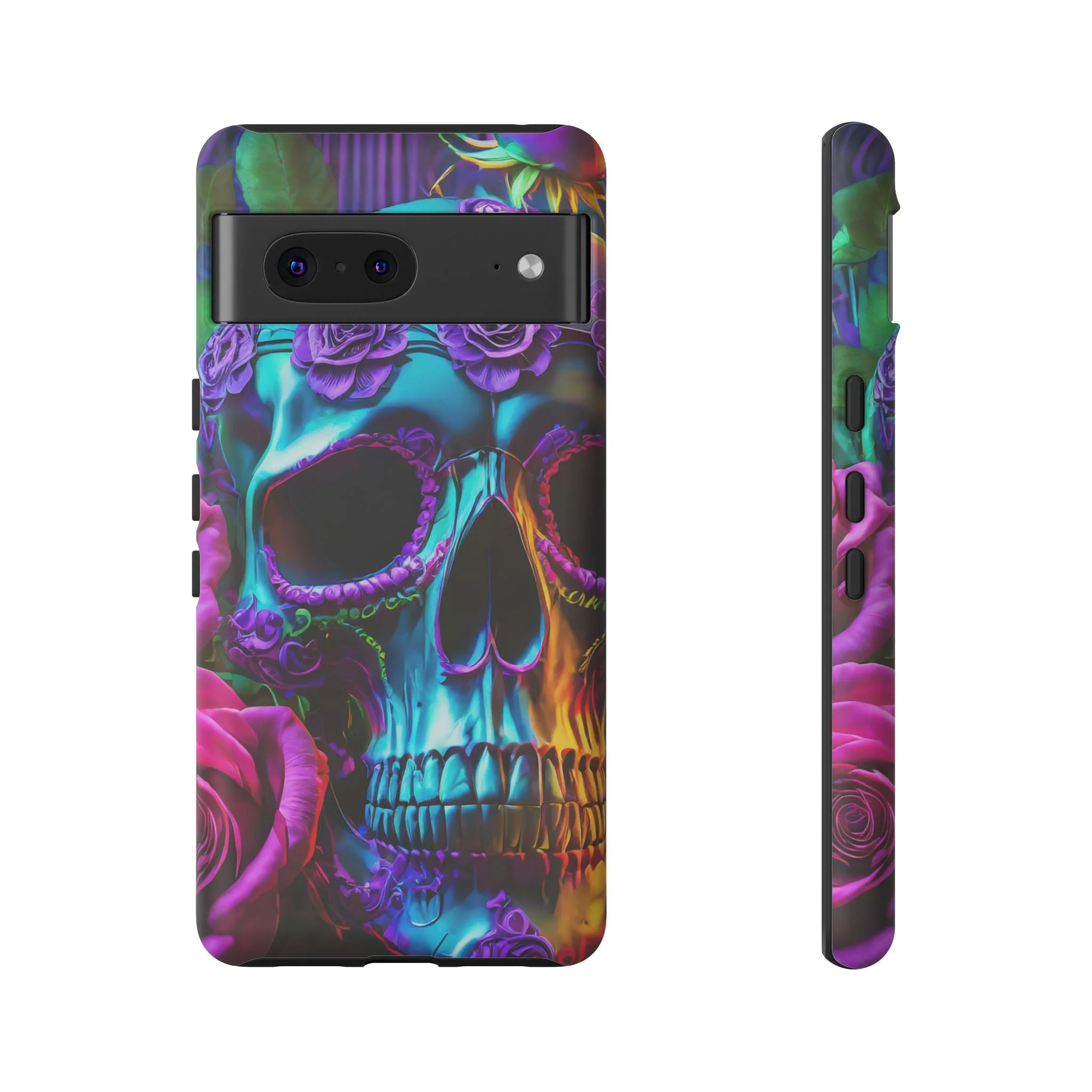 Neon Skull and Roses Vibrant Tough Phone Case - Image 28