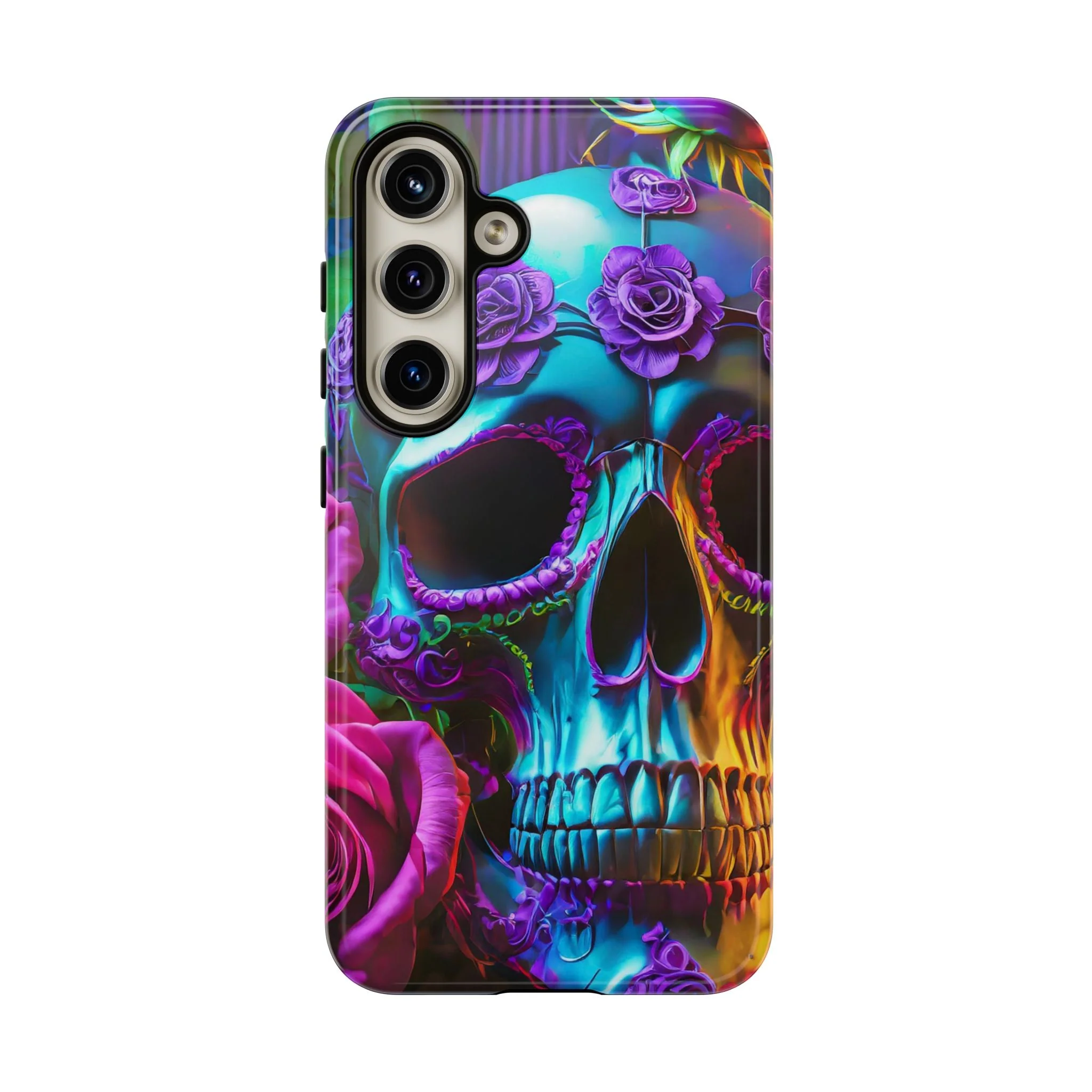 Neon Skull and Roses Vibrant Tough Phone Case - Image 31