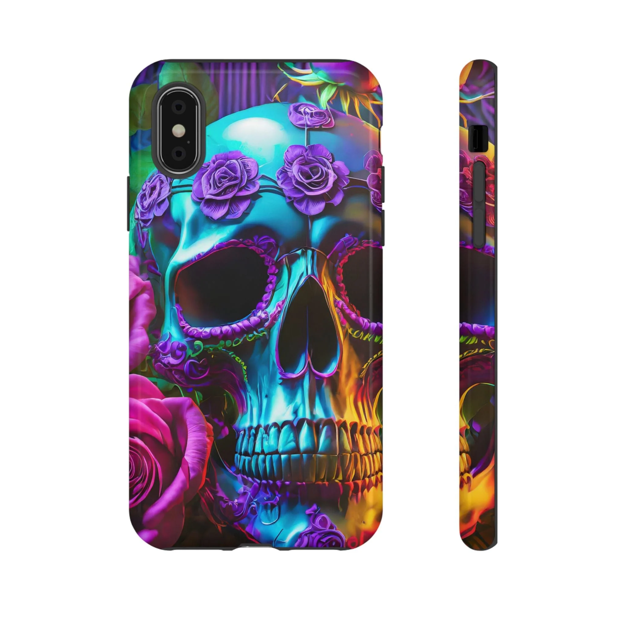 Neon Skull and Roses Vibrant Tough Phone Case - Image 5